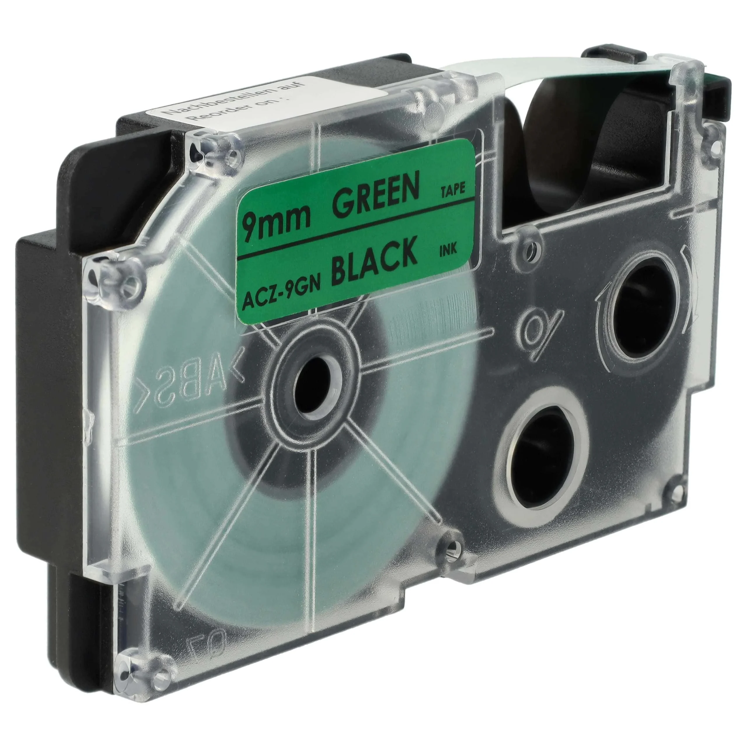 Cassette à ruban remplace Casio XR-9GN1, XR-9GN - 9mm lettrage Noir ruban Vert, plastique