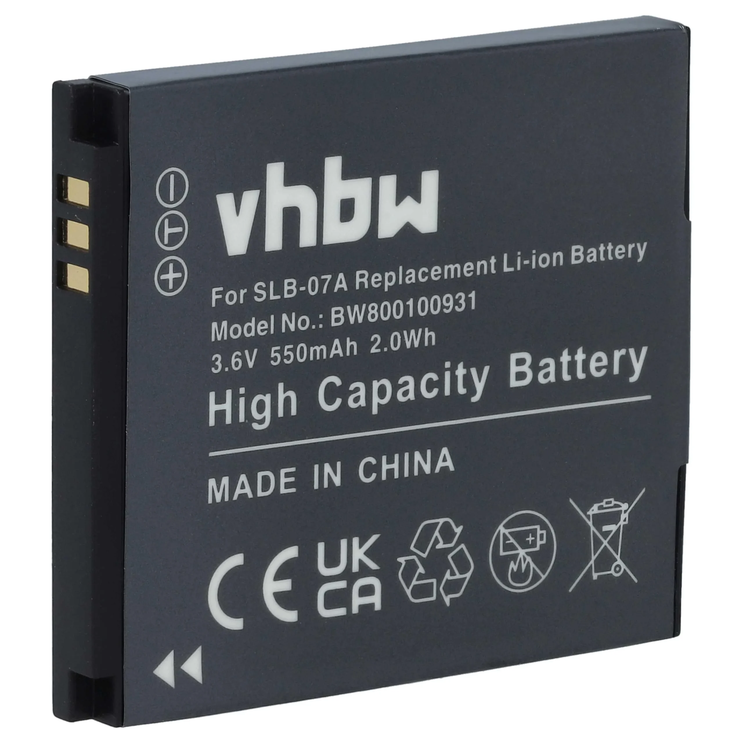Batterie remplace Samsung SLB-07A, SLB-07B pour appareil photo Samsung- 550mAh 3,6V Li-ion