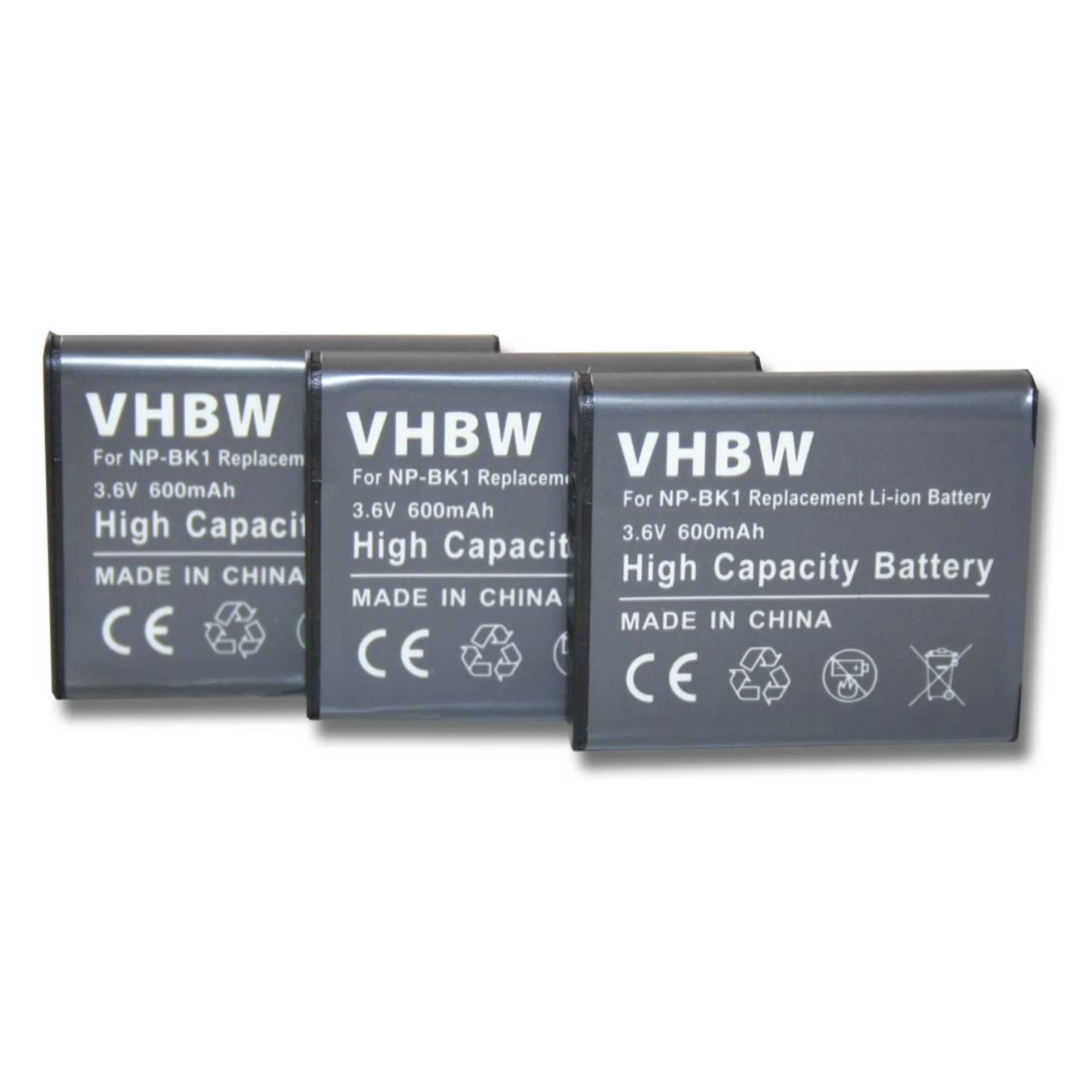3x Batteries remplace Sony NP-FK1, NP-BK1 pour appareil photo Sony- 600mAh 3,6V Li-ion