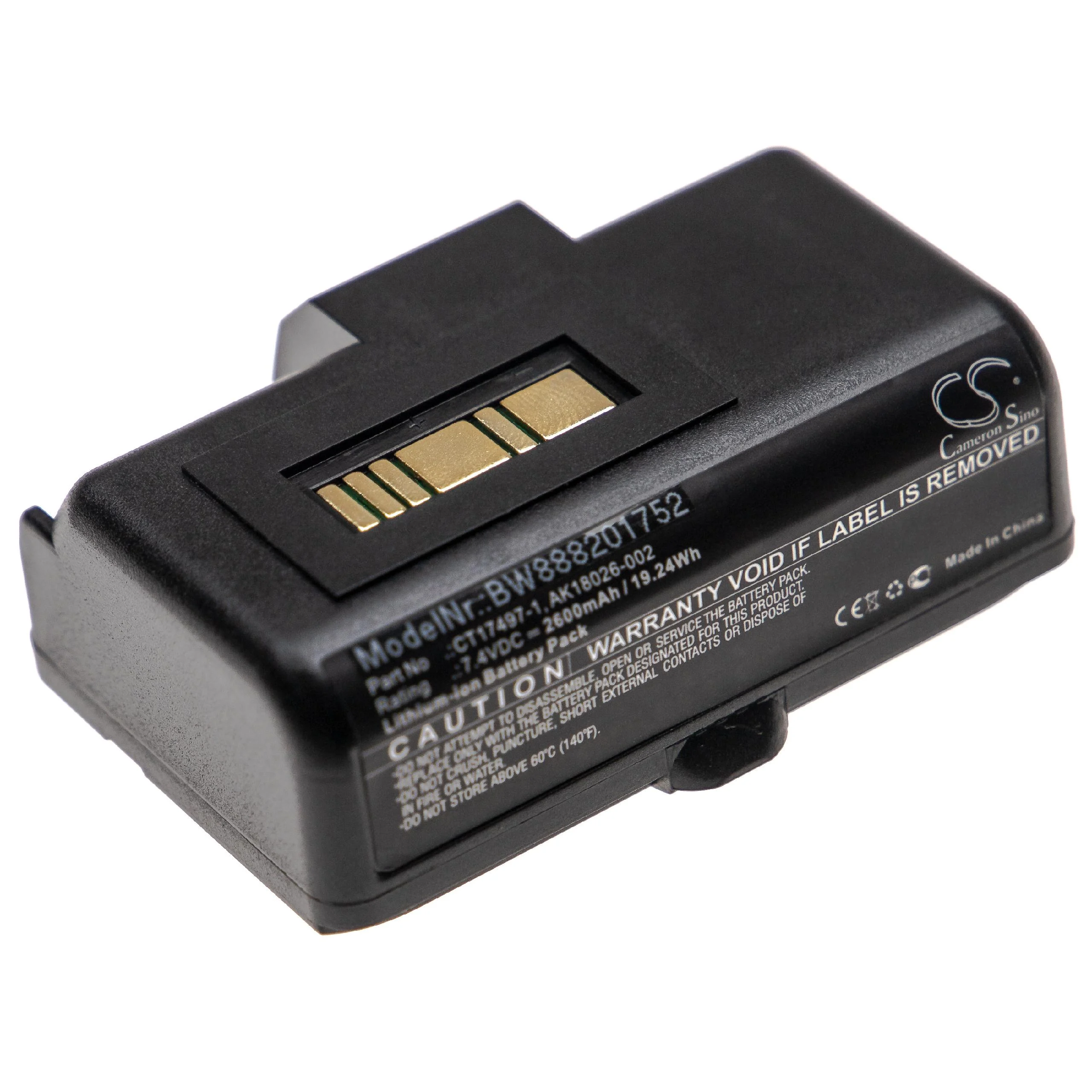 Batterie remplace Zebra AK18026-002, CT17497-1 pour imprimante Zebra - 2600mAh 7,4V Li-ion