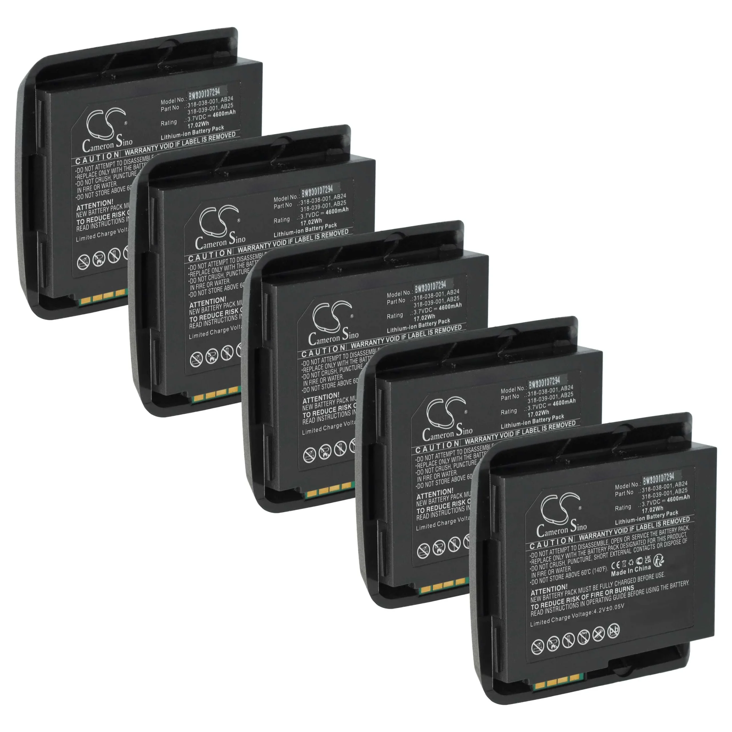5x Batteries remplace Intermec 1015AB02, 318-038-001 pour scanner de code-barre Intermec - 4600mAh 3,7V