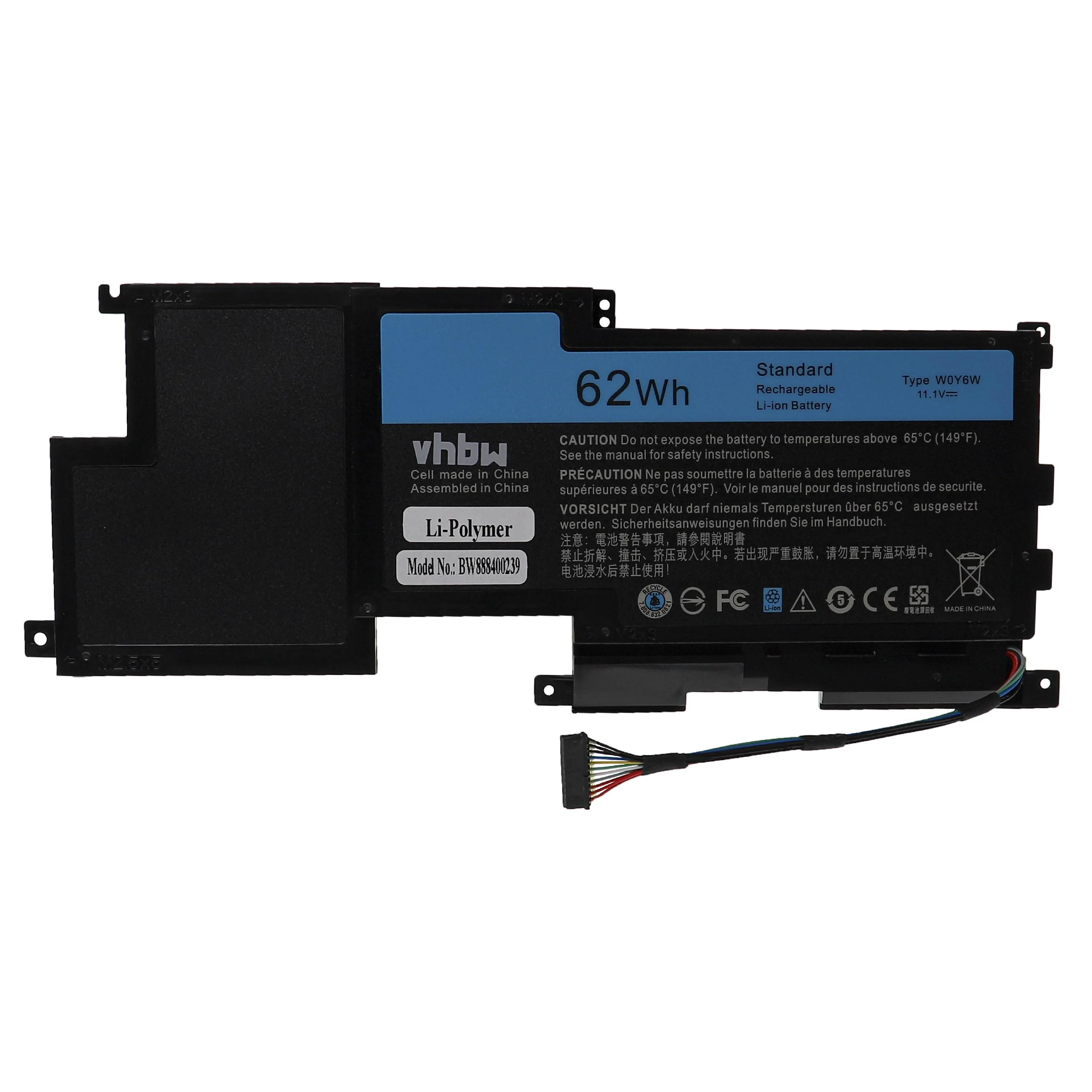 Batterie remplace Dell 09F233, W0Y6W, WOY6W pour ordinateur portable Dell- 5500mAh 11,1V Li-polymère