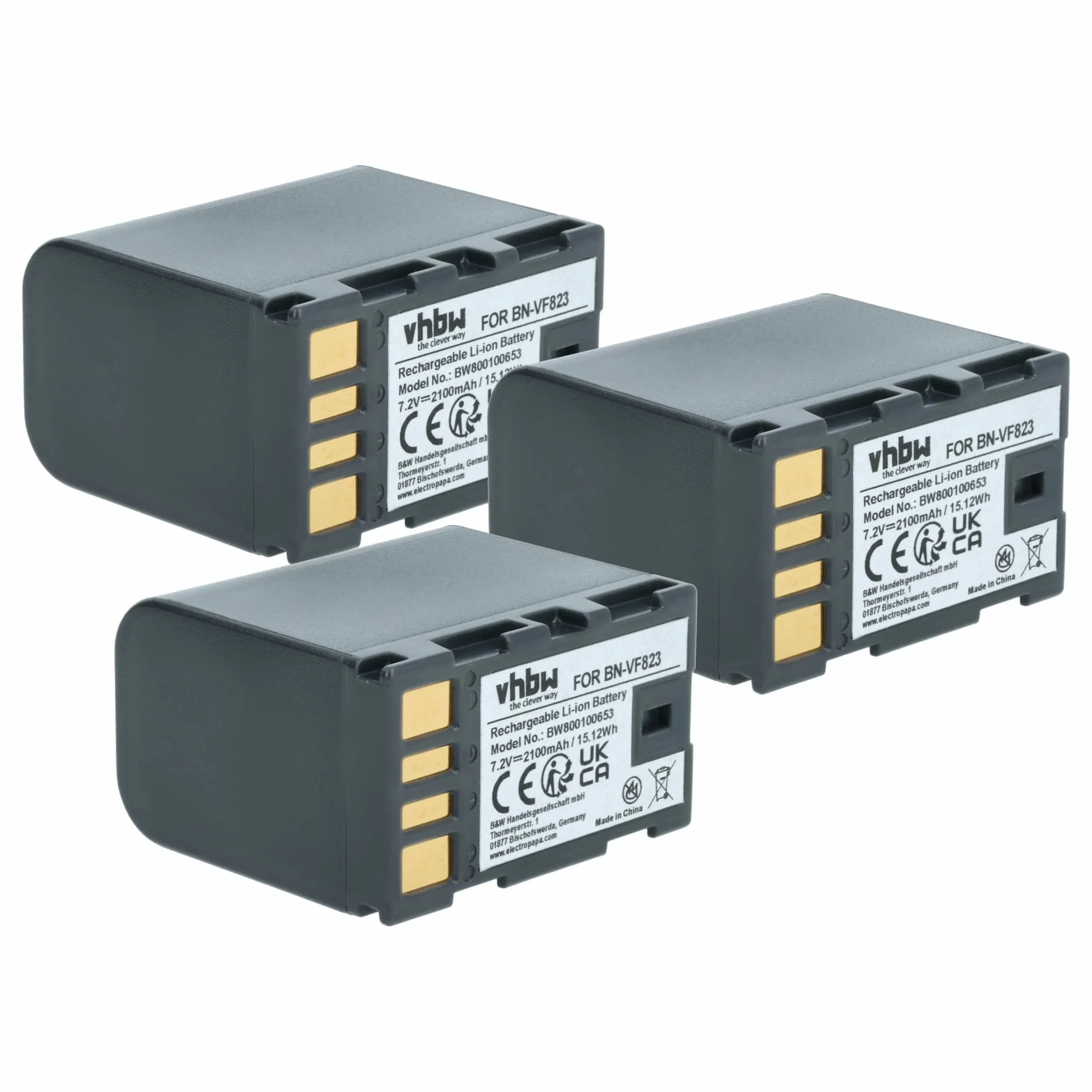 3x Batteries remplace JVC BN-VF808U, BN-VF808, BN-VF815 pour caméscope JVC- 2100mAh 7,2V Li-ion avec puce