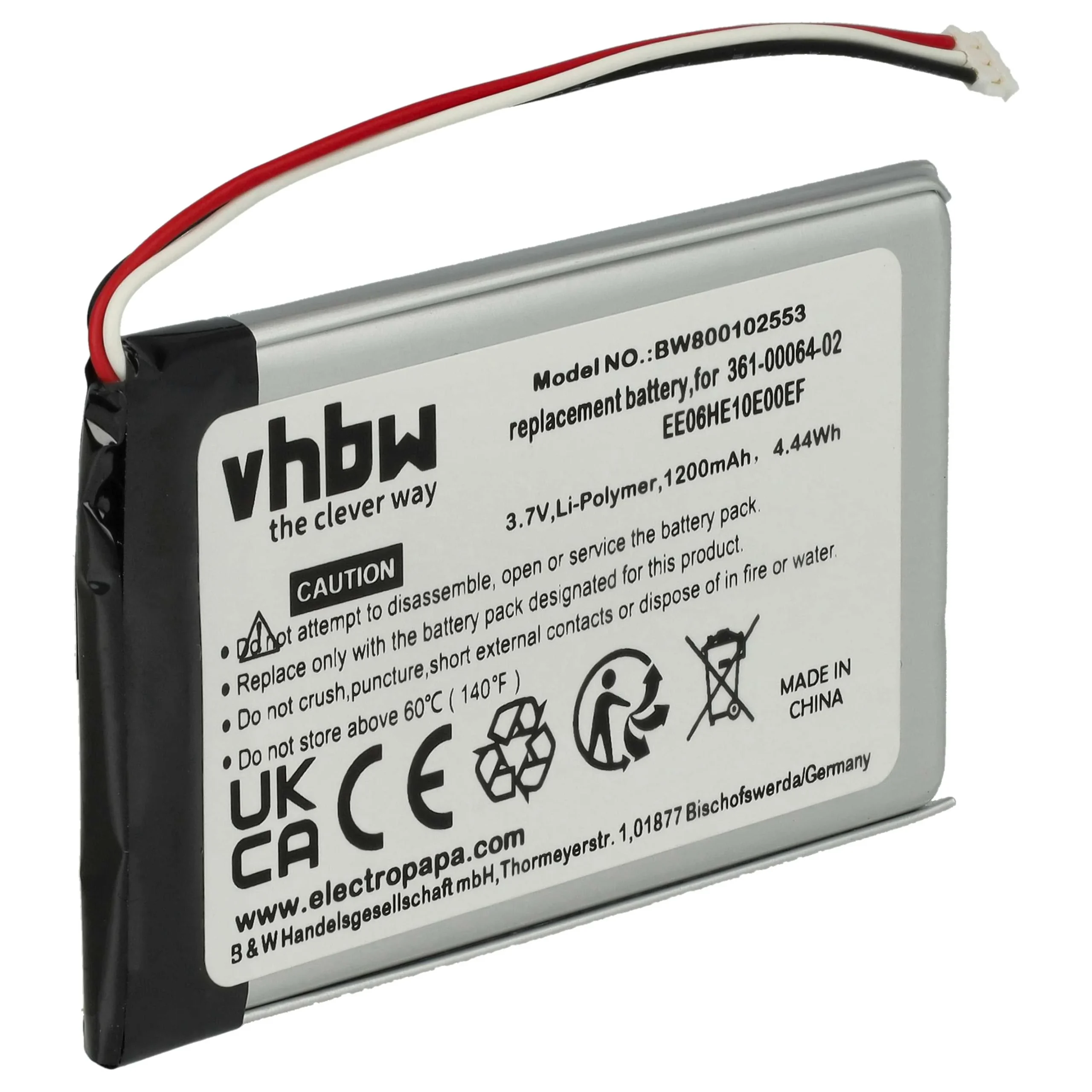 Batterie remplace Garmin EE06HE10E00EF, 361-00064-02 pour navigation GPS Garmin - 1200mAh 3,7V Li-polymère