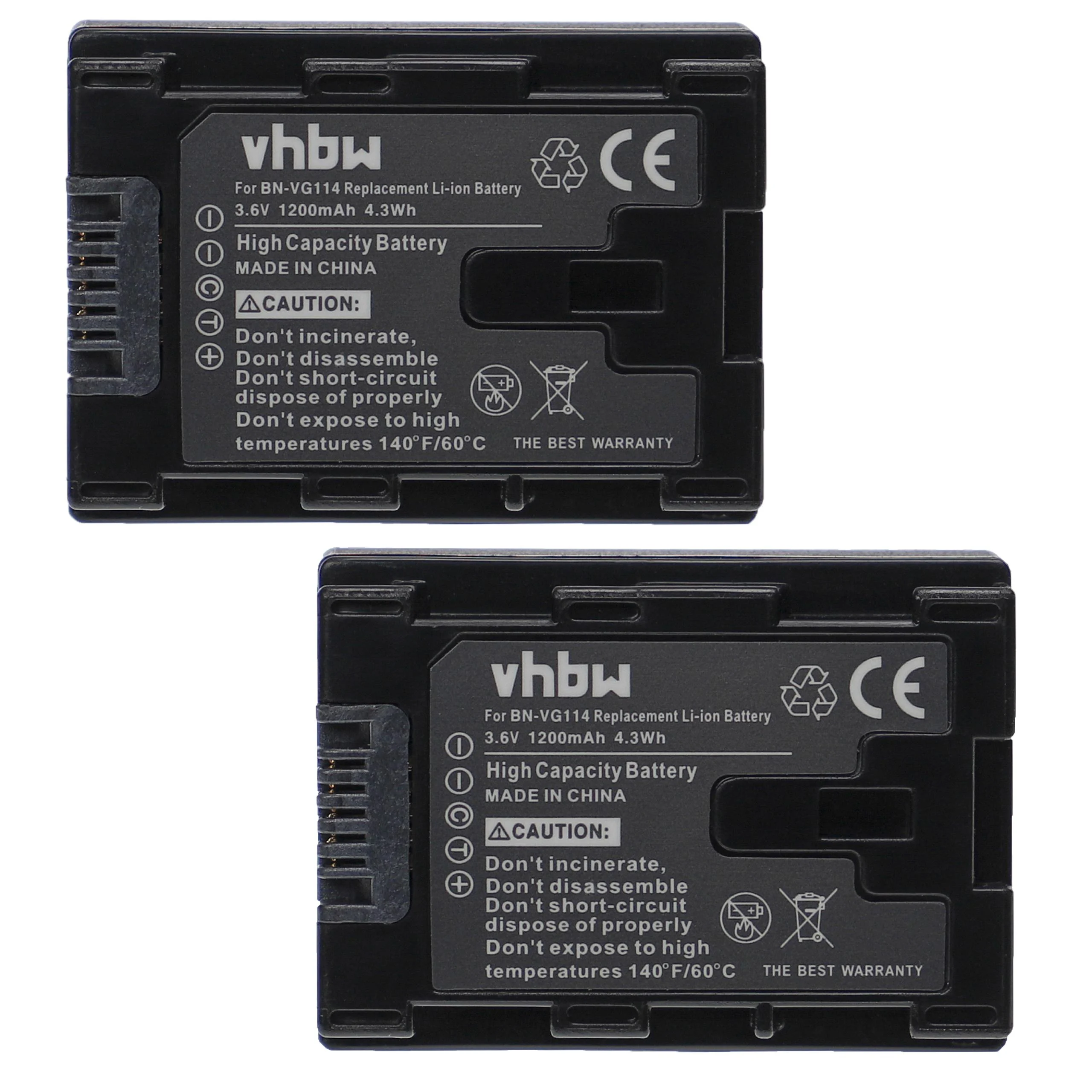 2x Batteries remplace JVC BN-VG114SU, BN-VG114, BN-VG114E, BN-VG114AC pour caméscope JVC- 1200mAh 3,6V Li-ion