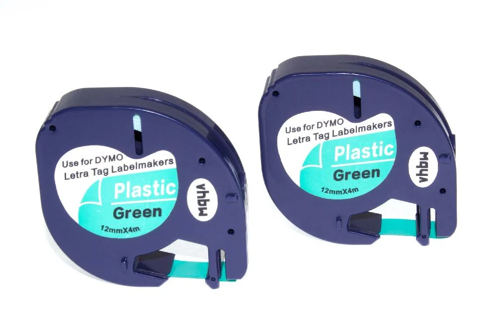 2x Cassettes à ruban remplacent Dymo 91204 - 12mm lettrage Noir ruban Vert, plastique