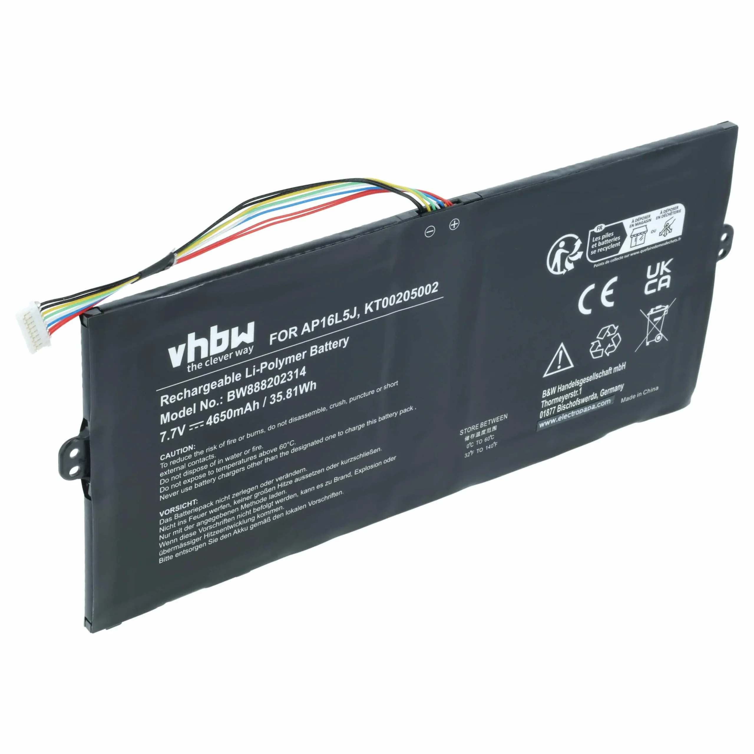 Batterie remplace Acer AP16L5J, KT00205002 pour ordinateur portable Acer- 4650mAh 7,7V Li-polymère