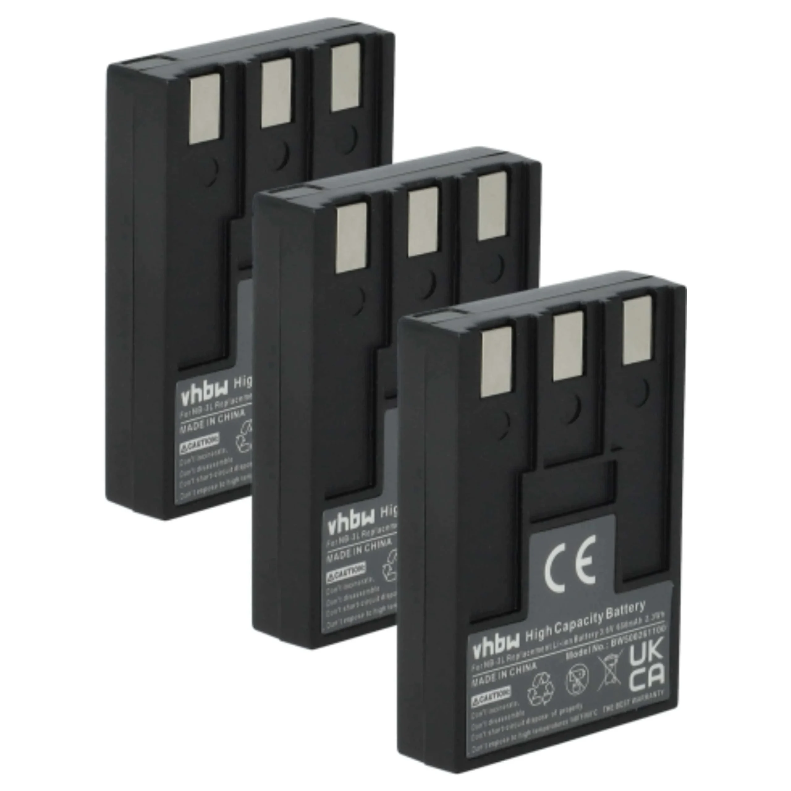 3x Batteries remplace Canon NB-3L pour appareil photo Canon- 650mAh 3,6V Li-ion