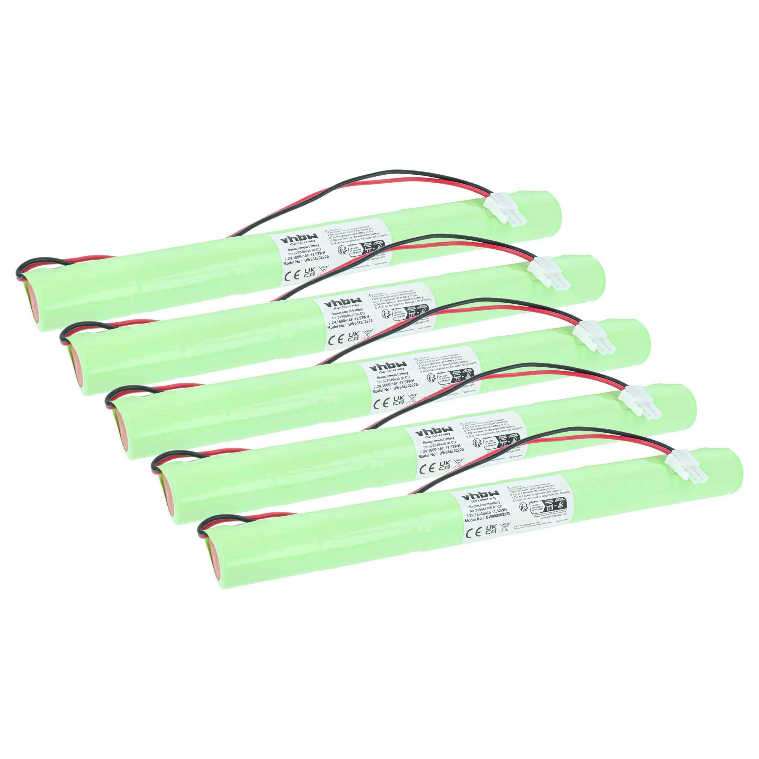 5x Batteries remplace BAES 329045490 pour éclairage de secours BAES - 1600mAh 7,2V NiCd