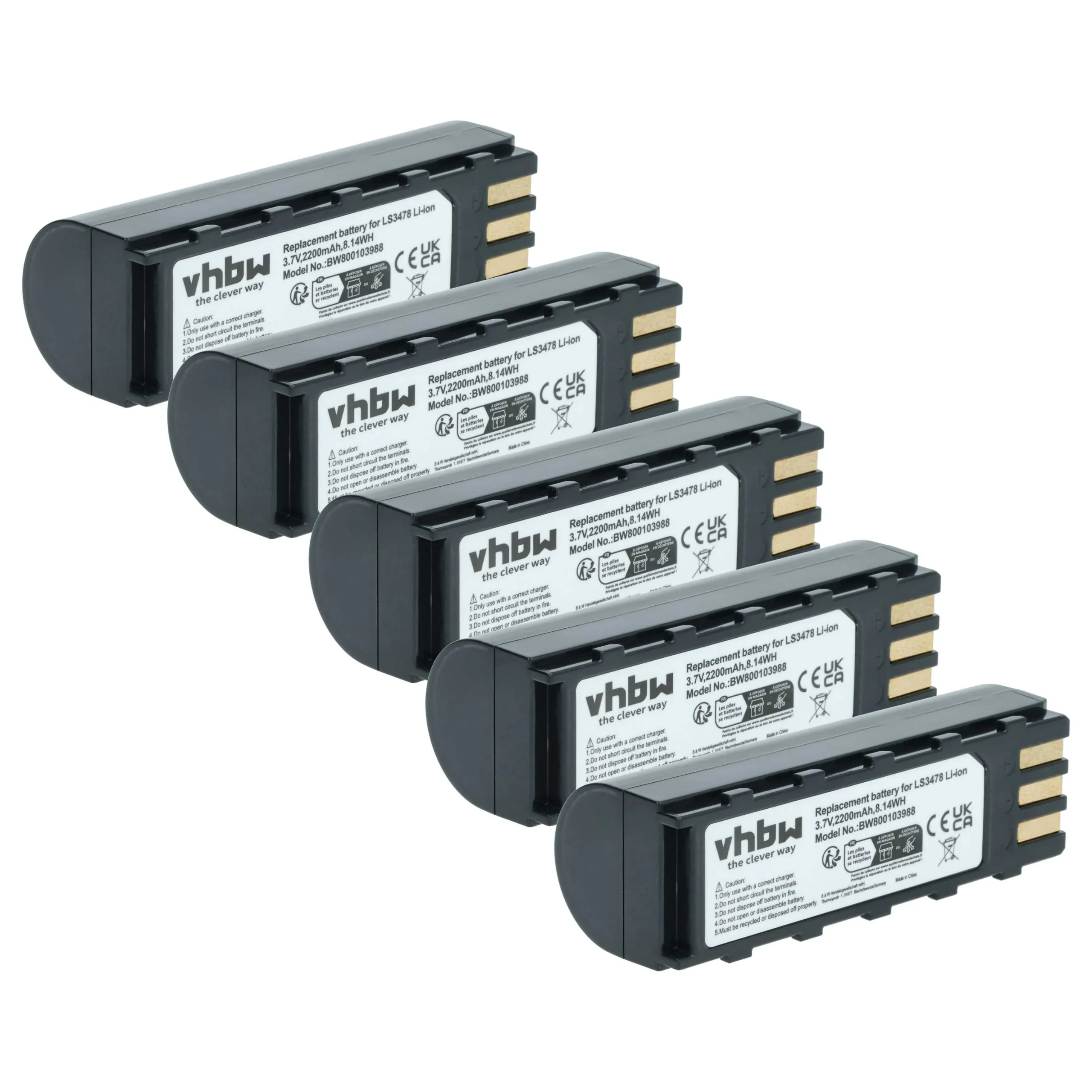 5x Batteries remplace Leuze 50120448 pour scanner de code-barre Symbol - 2200mAh 3,7V