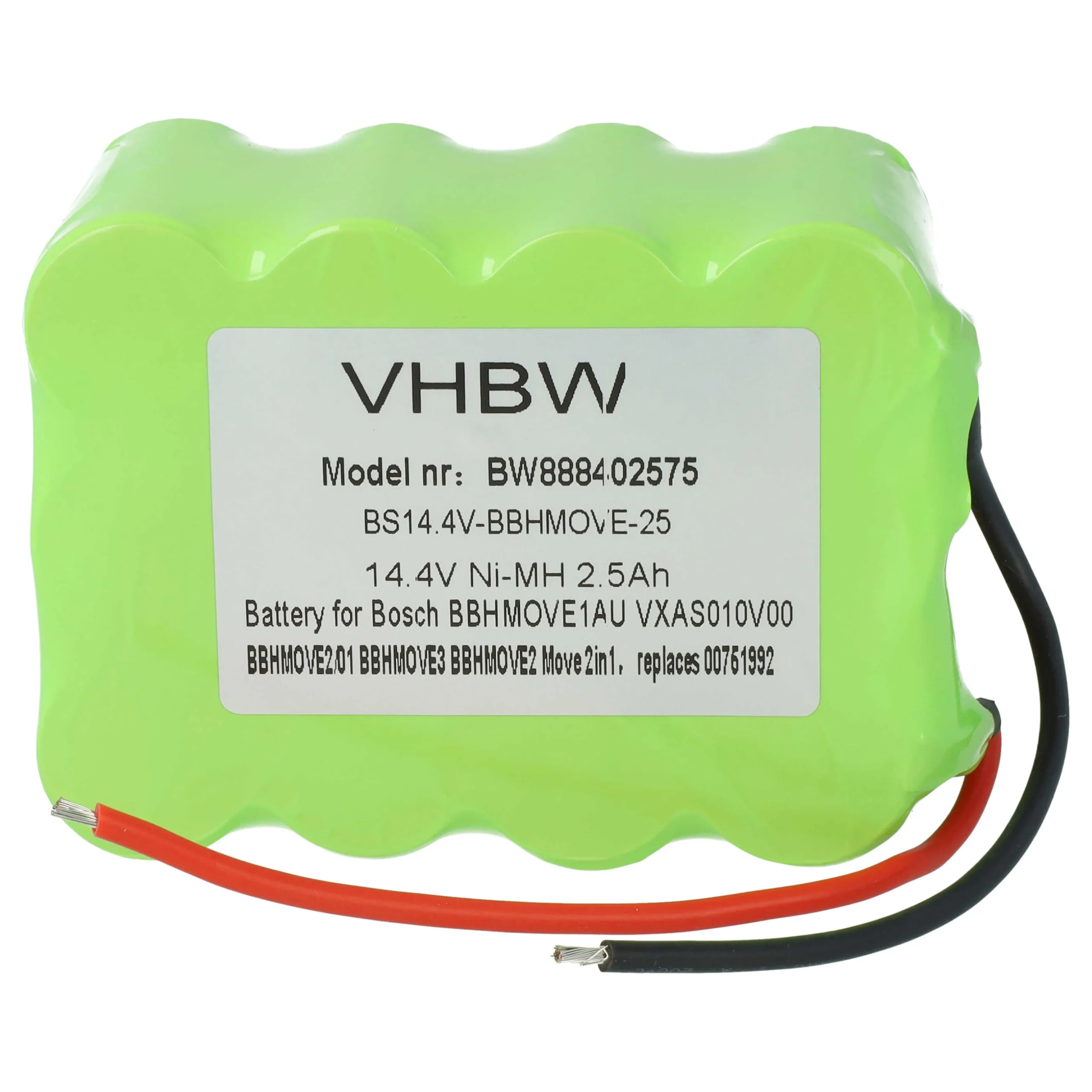 Batterie remplace Bosch 00751992, FD8901, GP180SCHSV12Y2H pour aspirateur Bosch - 2500mAh 14,4V NiMH
