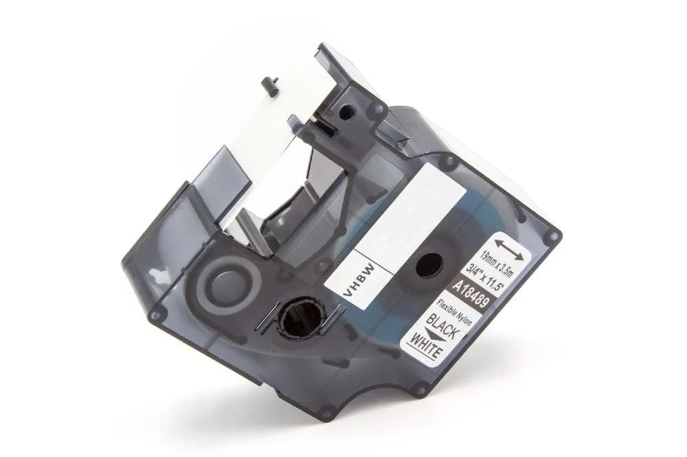 Cassette à ruban remplace Dymo 18489 - 19mm lettrage Noir ruban Blanc, plastique, nylon