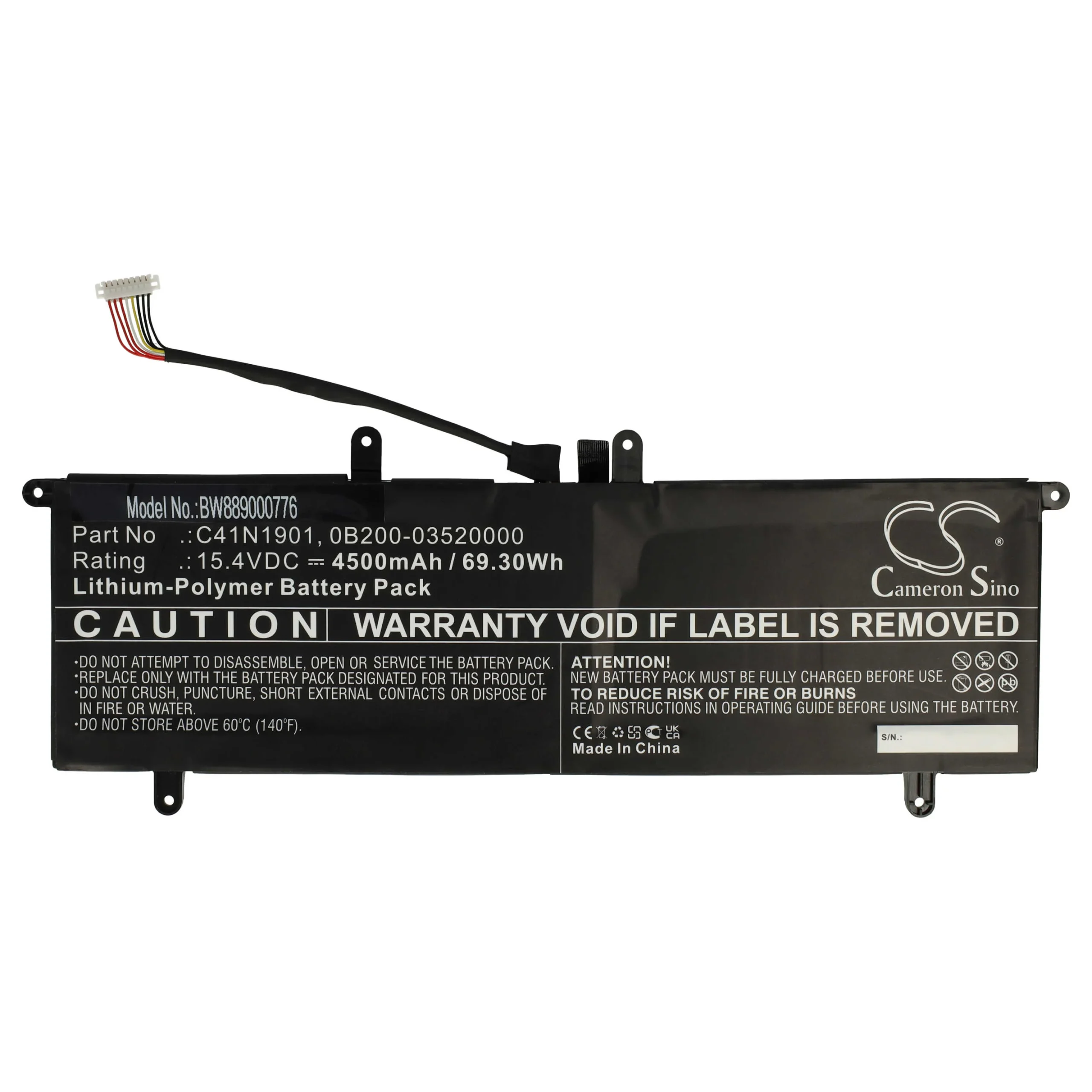 Batterie remplace Asus 0B200-03520000, 0B200-03520100 pour ordinateur portable Asus- 4500mAh 15,4V Li-polymère