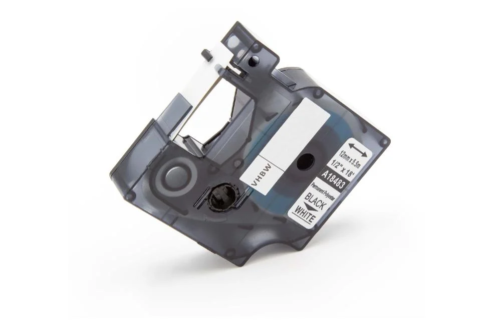 Cassette à ruban remplace Dymo 18483 - 12mm lettrage Noir ruban Blanc, plastique, polyester