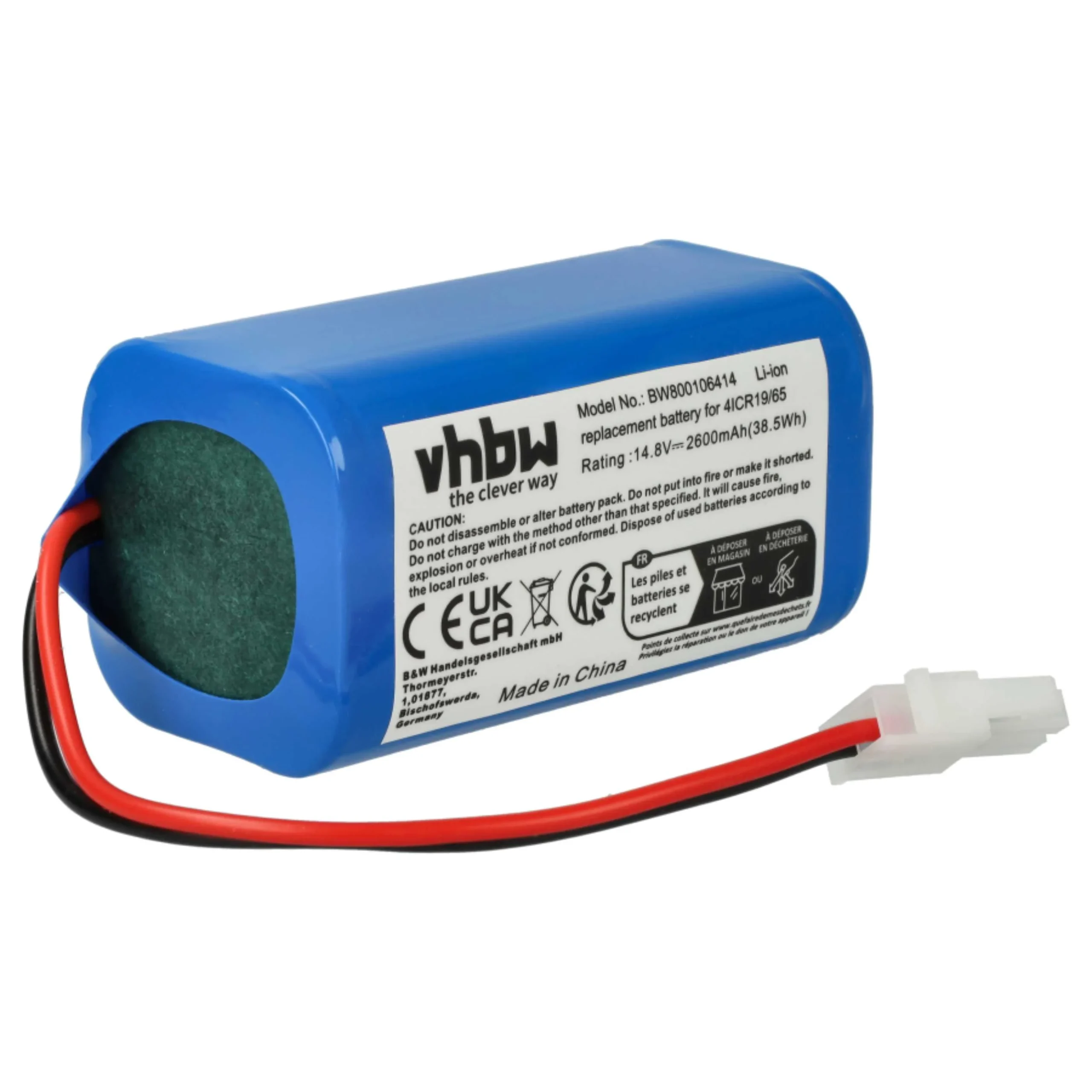 Batterie remplace Ecovacs BL7402A pour robot aspirateur Ecovacs - 2600mAh 14,8V Li-ion