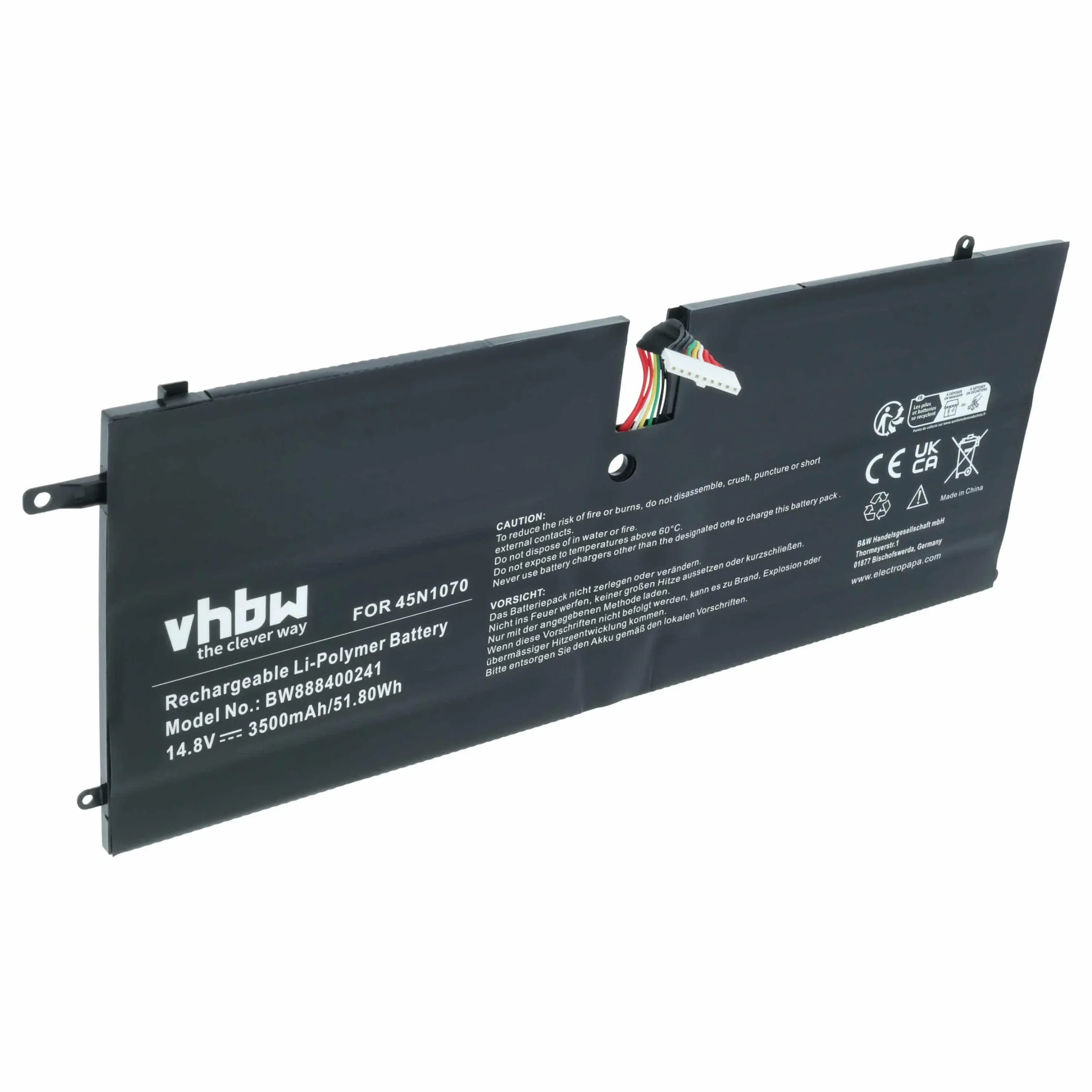 Batterie remplace Lenovo 45N1071, 45N1070 pour ordinateur portable Lenovo- 3500mAh 14,8V Li-polymère