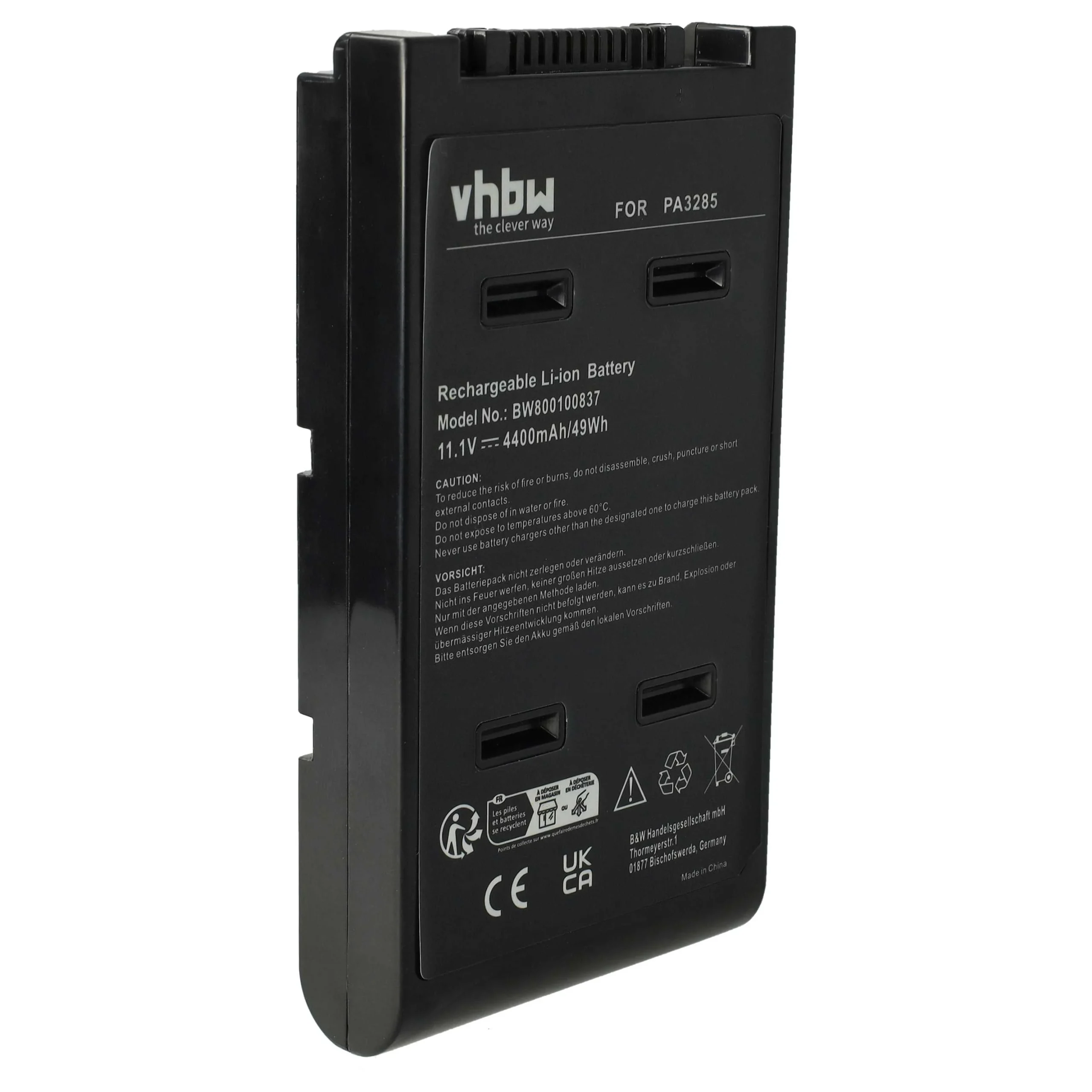 Batterie remplace PA3284U-1BRS, PA3284U-1BAS pour ordinateur portable Toshiba- 4400mAh 11,1V Li-ion, noir