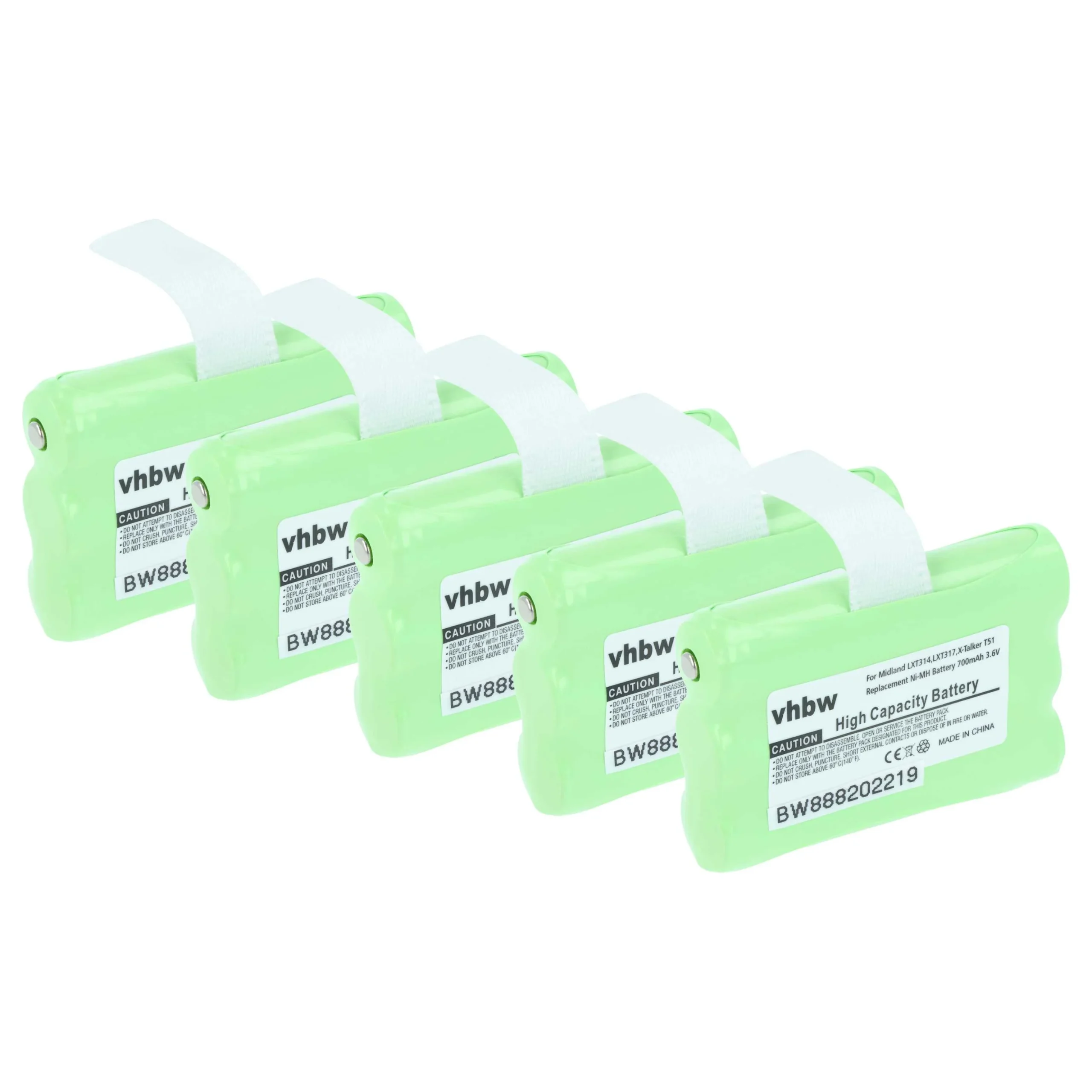 5x Batteries remplace Midland AVP14, BATT3R pour radio talkie-walkie Midland- 700mAh 3,6V NiMH