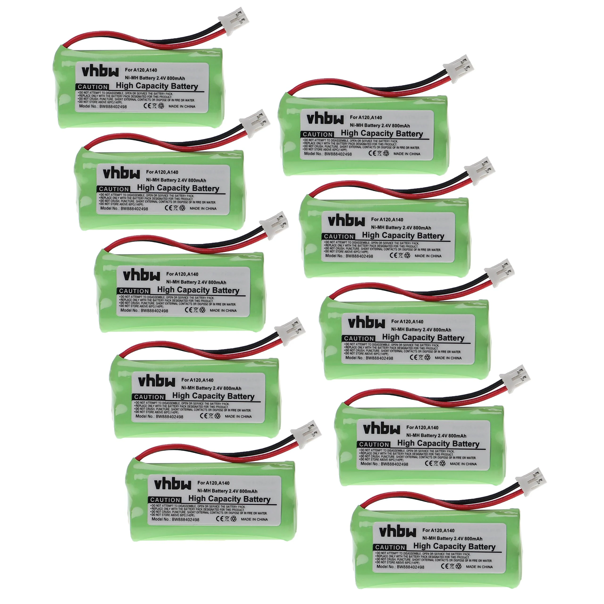 10x Batteries remplace 55AAAHR2BMX, 220436C1, 41AAAH2BMX, 220382C1 pour téléphone T-Com - 800mAh 2,4V NiMH