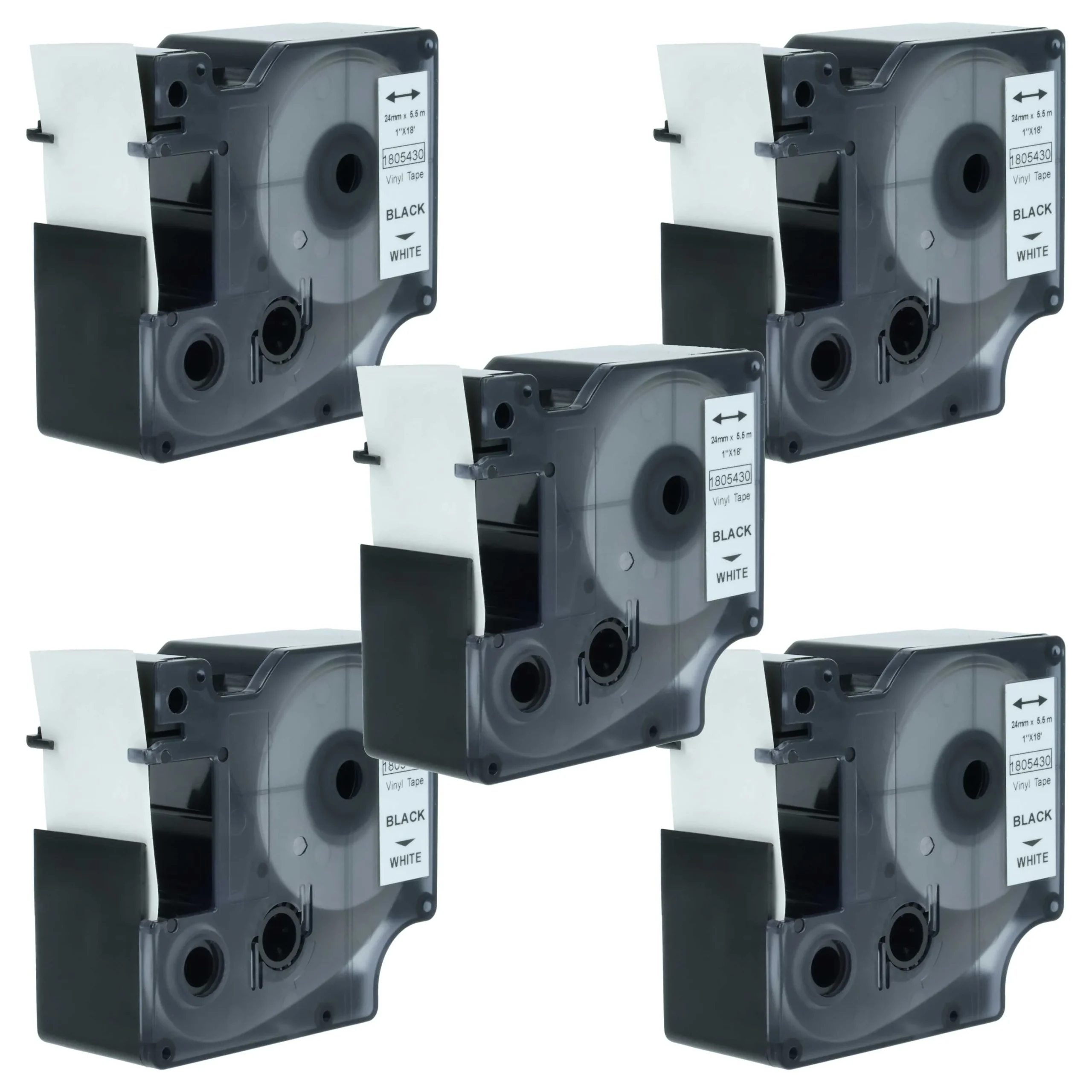 5x Cassettes à ruban remplacent Dymo 1805430 - 24mm lettrage Noir ruban Blanc, vinyle, plastique