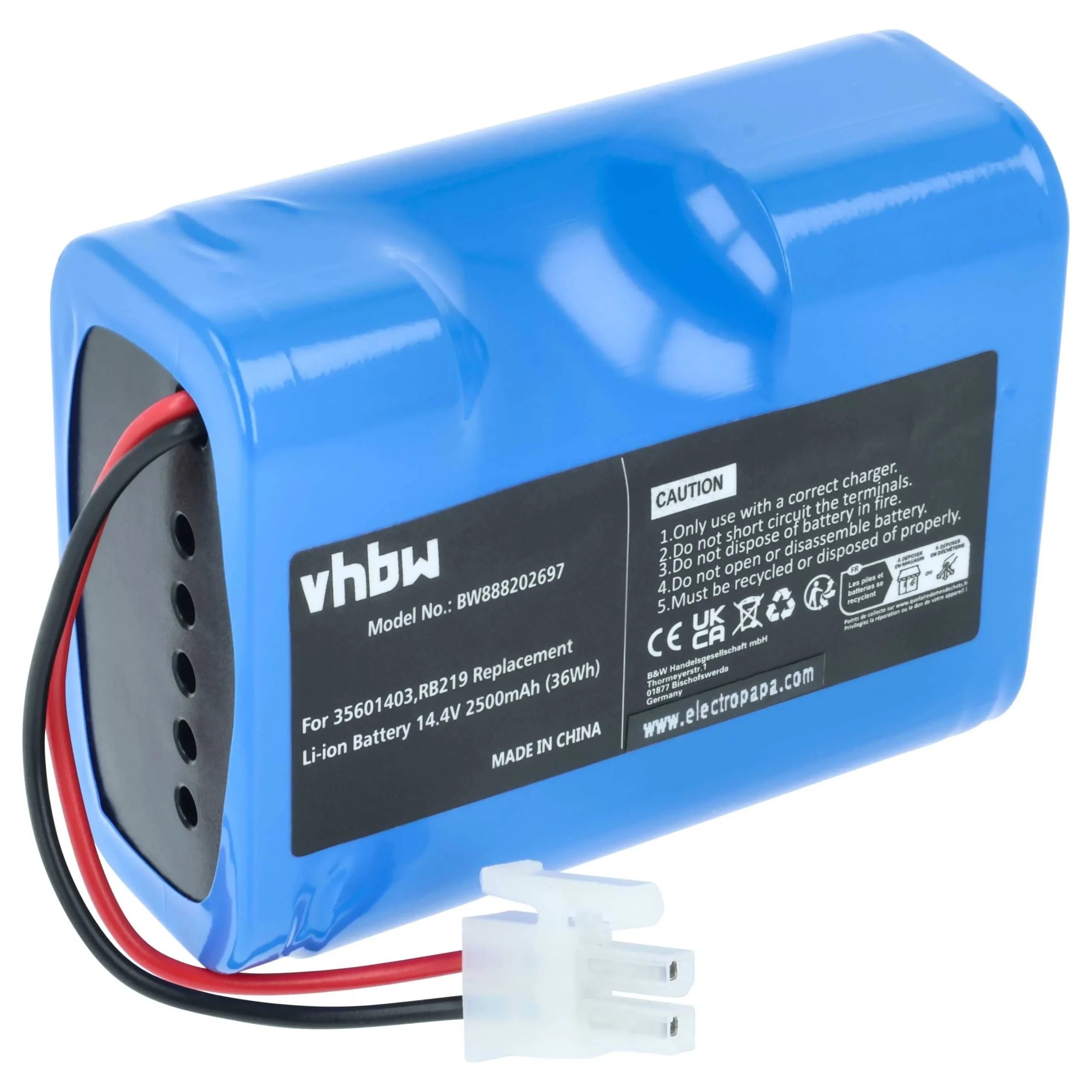 Batterie remplace Hoover 35601727, 35601403, Li-RB226 pour robot aspirateur Hoover - 2500mAh 14,4V Li-ion