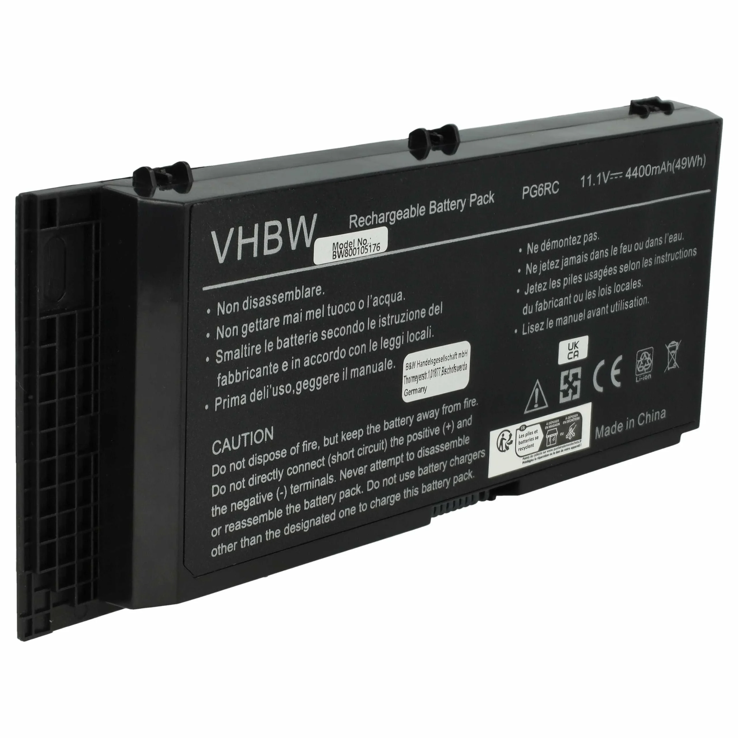 Batterie remplace Dell 0JHYP2, 0FVWT4, 0PG6RC pour ordinateur portable Dell- 4400mAh 11,1V Li-ion, noir