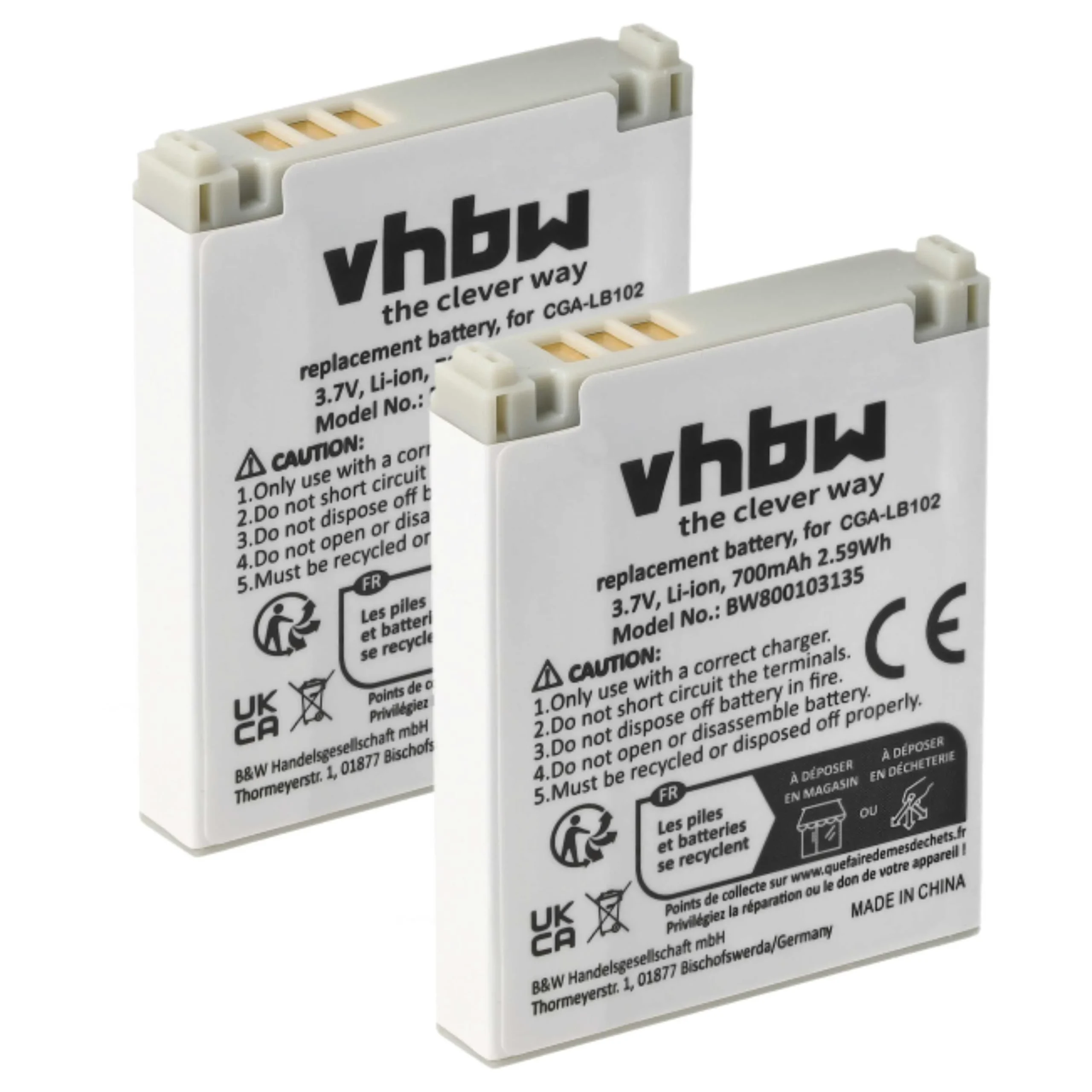 2x Batteries remplace Panasonic CGA-LB102 pour téléphone Panasonic - 700mAh 3,7V Li-ion