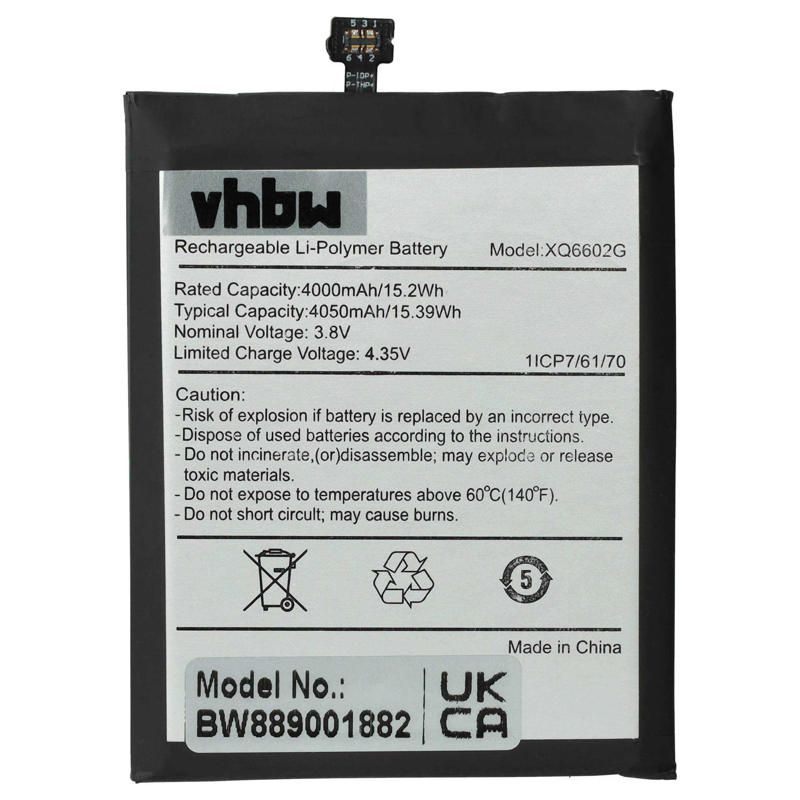 Batterie remplace CAT XQ6602G téléphone portable Caterpillar - 4000mAh 3,8V Li-polymère