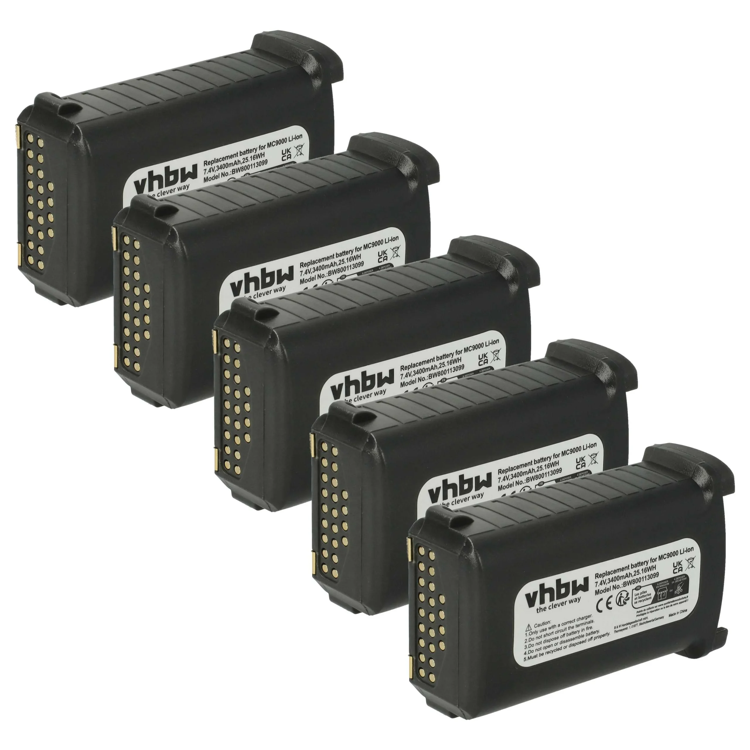 5x Batteries remplace Symbol 21-61261-01, 21-65587-01 pour ordinateur de poche Symbol - 3400mAh 7,4V Li-ion