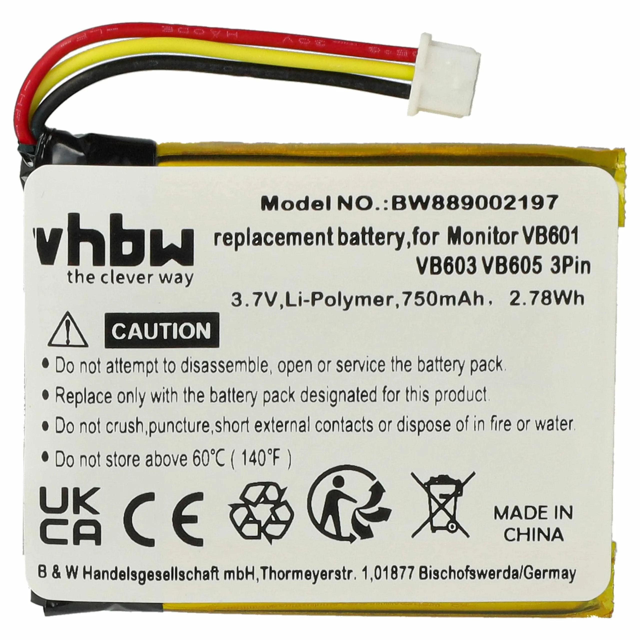 Batterie remplace GHB Bat-UU24 pour moniteur bébé Luvion - 750mAh 3,7V Li-polymère