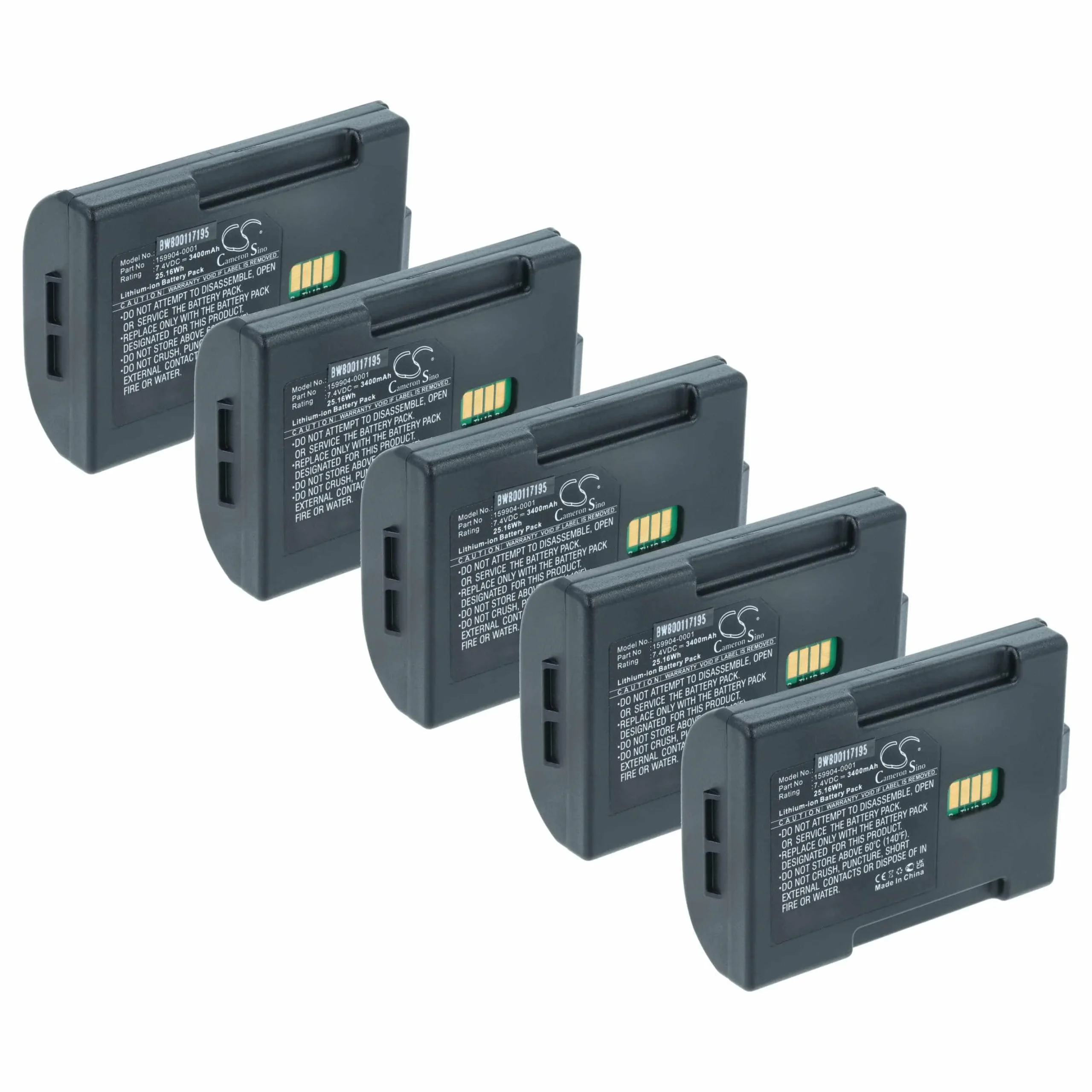 5x Batteries remplace LXE 161772-0001, 163467-0001, 159904-0001 pour scanner de code-barre Lxe - 3400mAh 7,4V