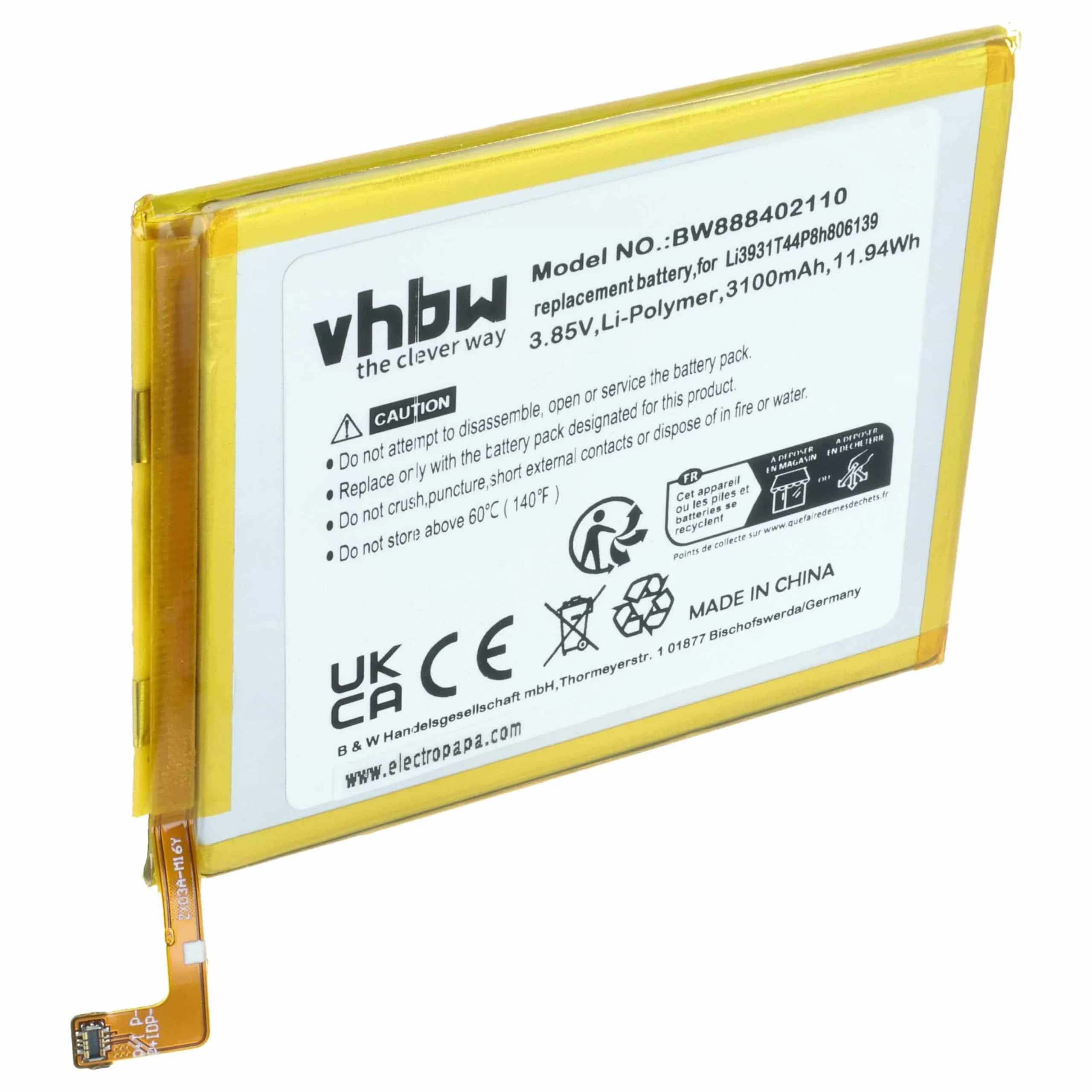 Batterie remplace ZTE Li3931T44P8h806139 téléphone portable ZTE - 3100mAh 3,85V Li-polymère