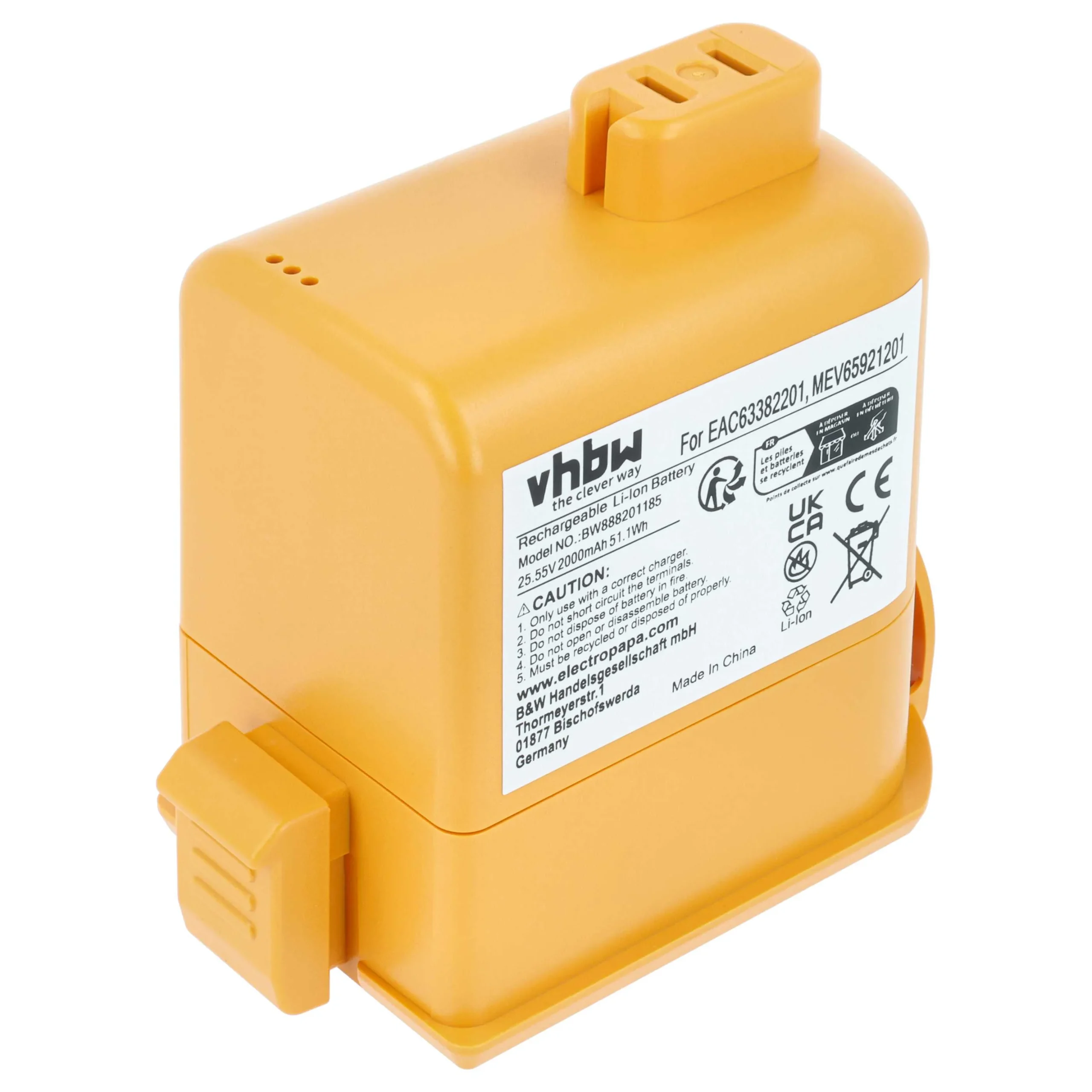 Batterie remplace LG EAC63382202, EAC63382204, EAC63382201 pour aspirateur LG - 2000mAh 25,55V Li-ion