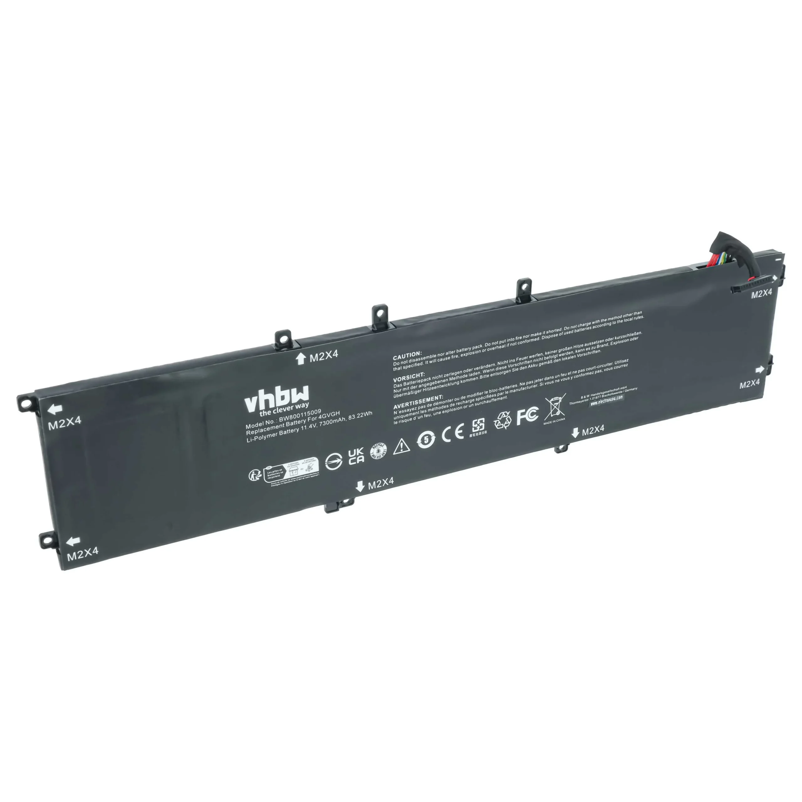 Batterie remplace Dell 01P6KD, 1P6KD, 4GVGH, 062MJV pour ordinateur portable Dell- 7300mAh 11,4V Li-ion, noir