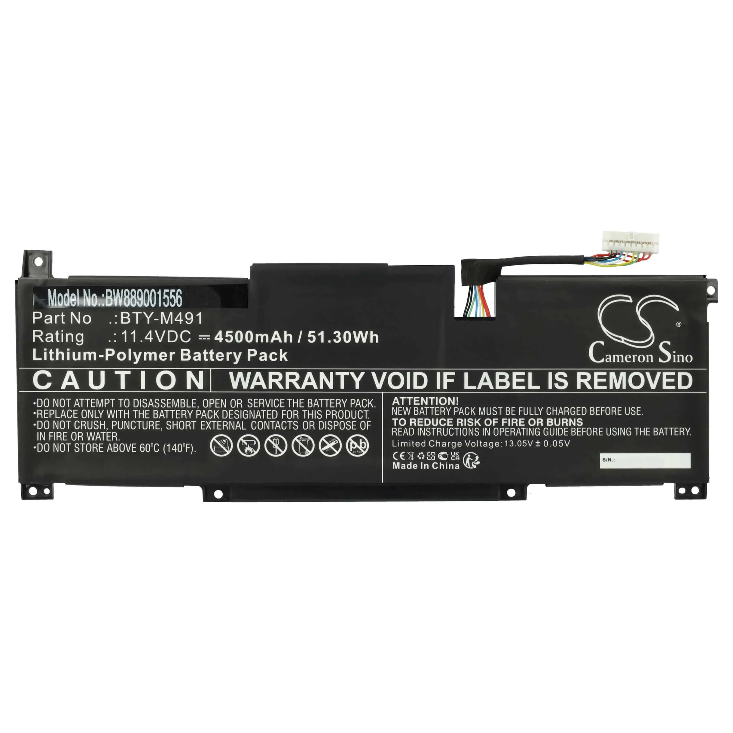 Batterie remplace MSI BTY-M491, S9N-0B3A210-SB3 pour ordinateur portable MSI- 4500mAh 11,4V Li-polymère, noir