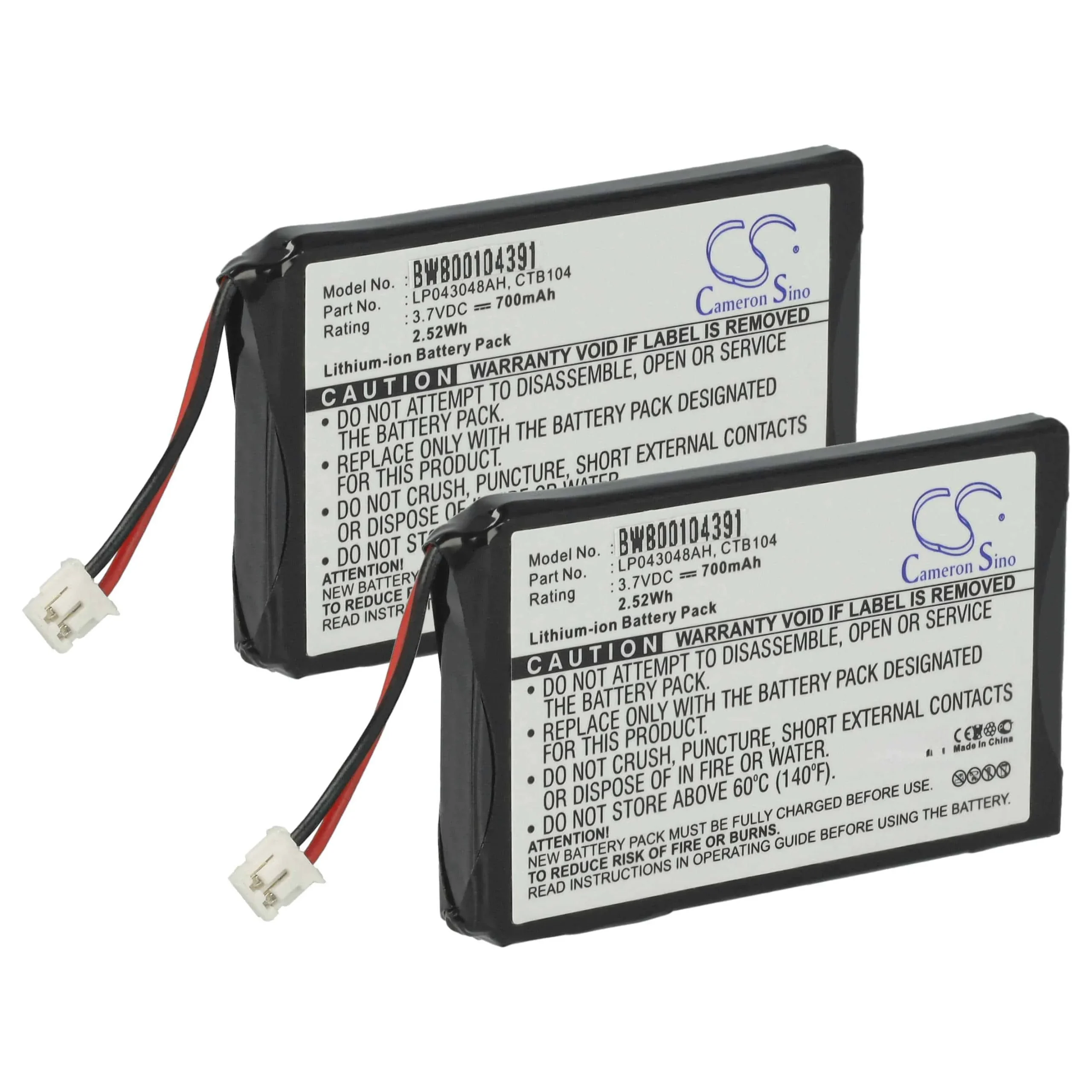 2x Batteries remplace 253230694, LP043048AH, CTB104 pour téléphone T-Com - 700mAh 3,7V Li-ion
