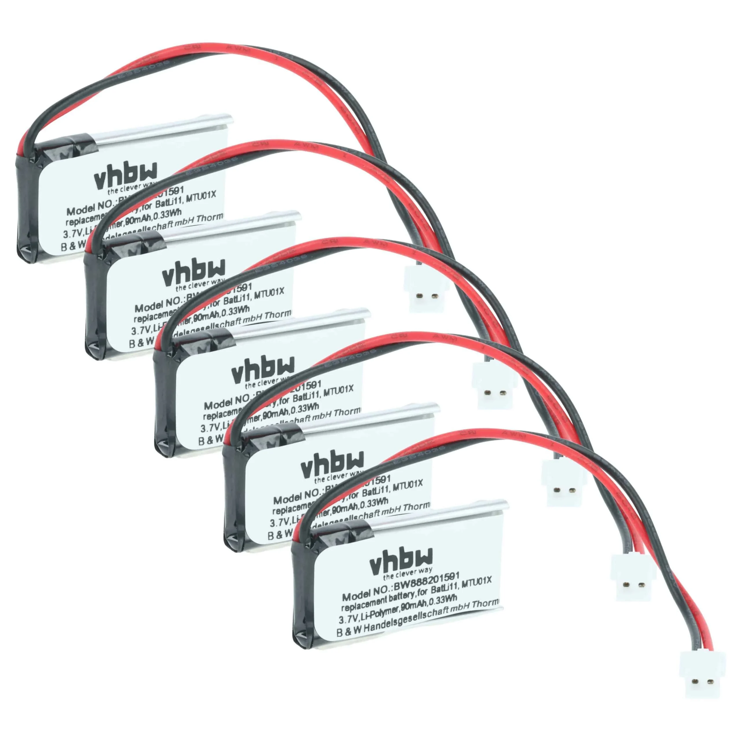 5x Batteries remplace Intercom BatLi11, MTU01X pour centrale d'alarme Daitem - 90mAh 3,7V Li-polymère