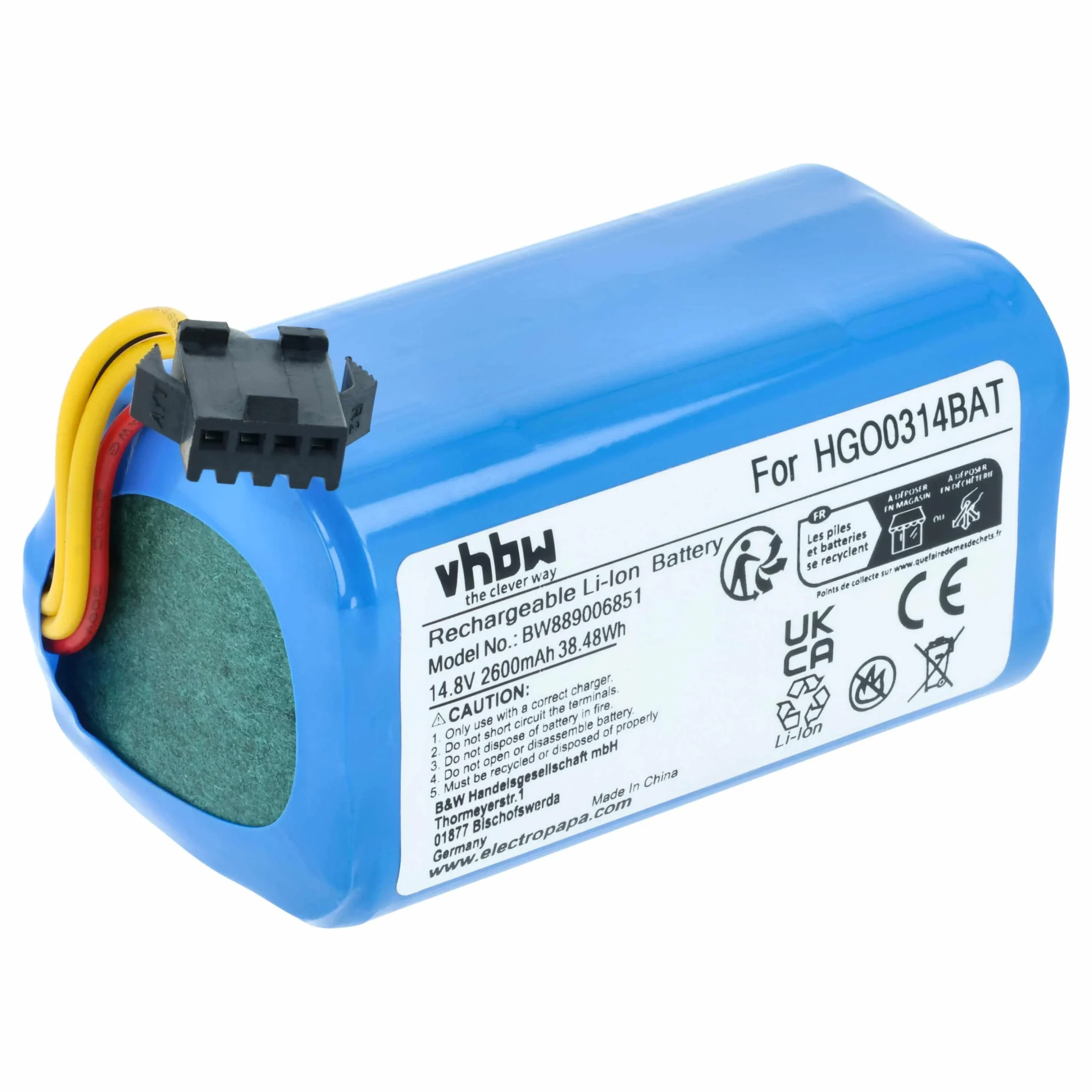 Batterie remplace Hoover B015, 35602251, HGO0314BAT pour robot aspirateur Hoover - 2,6Ah 14,8V Li-ion