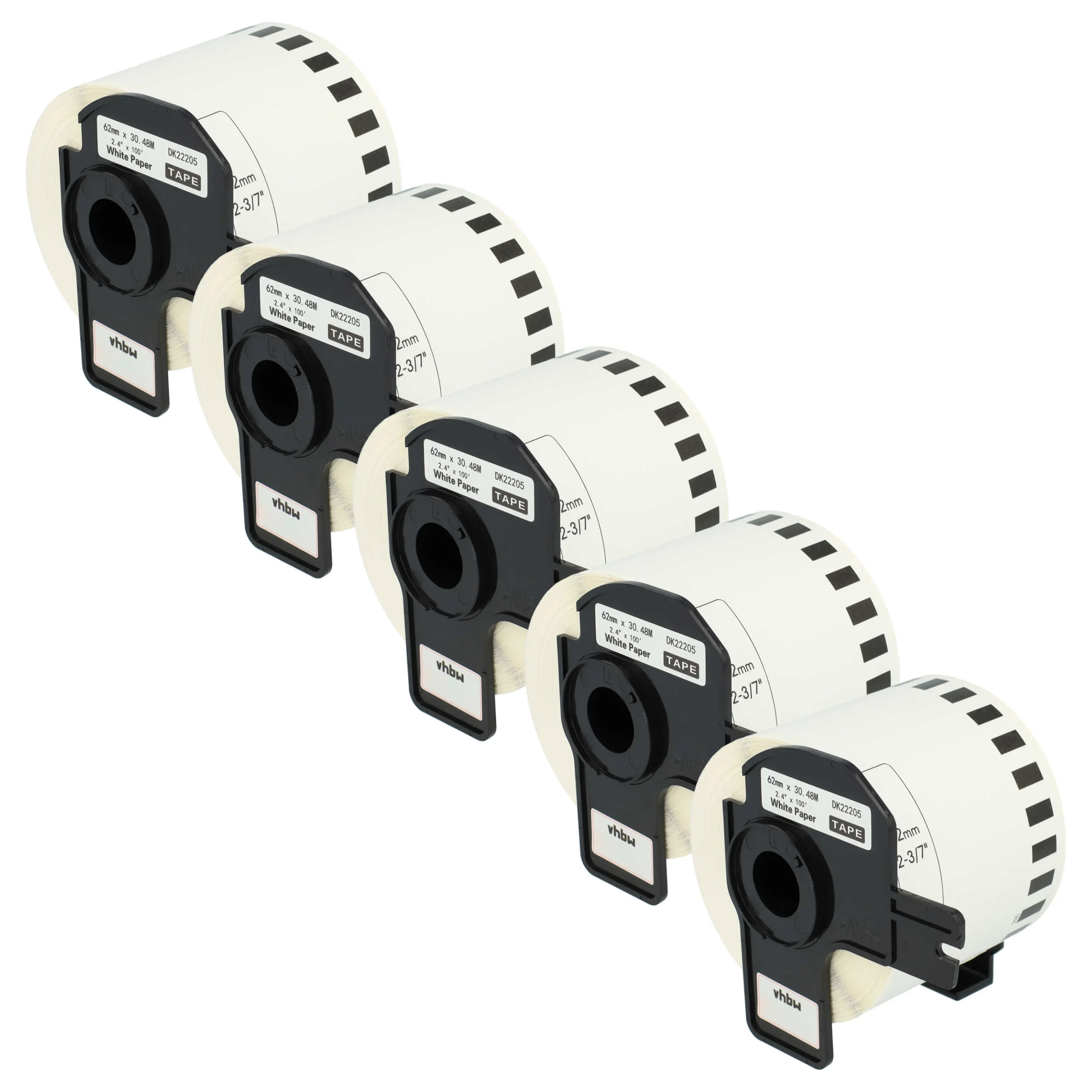 5x Étiquette remplacent Brother DK-22205 pour imprimante étiqueteuse - 62mm x 30,48m + support