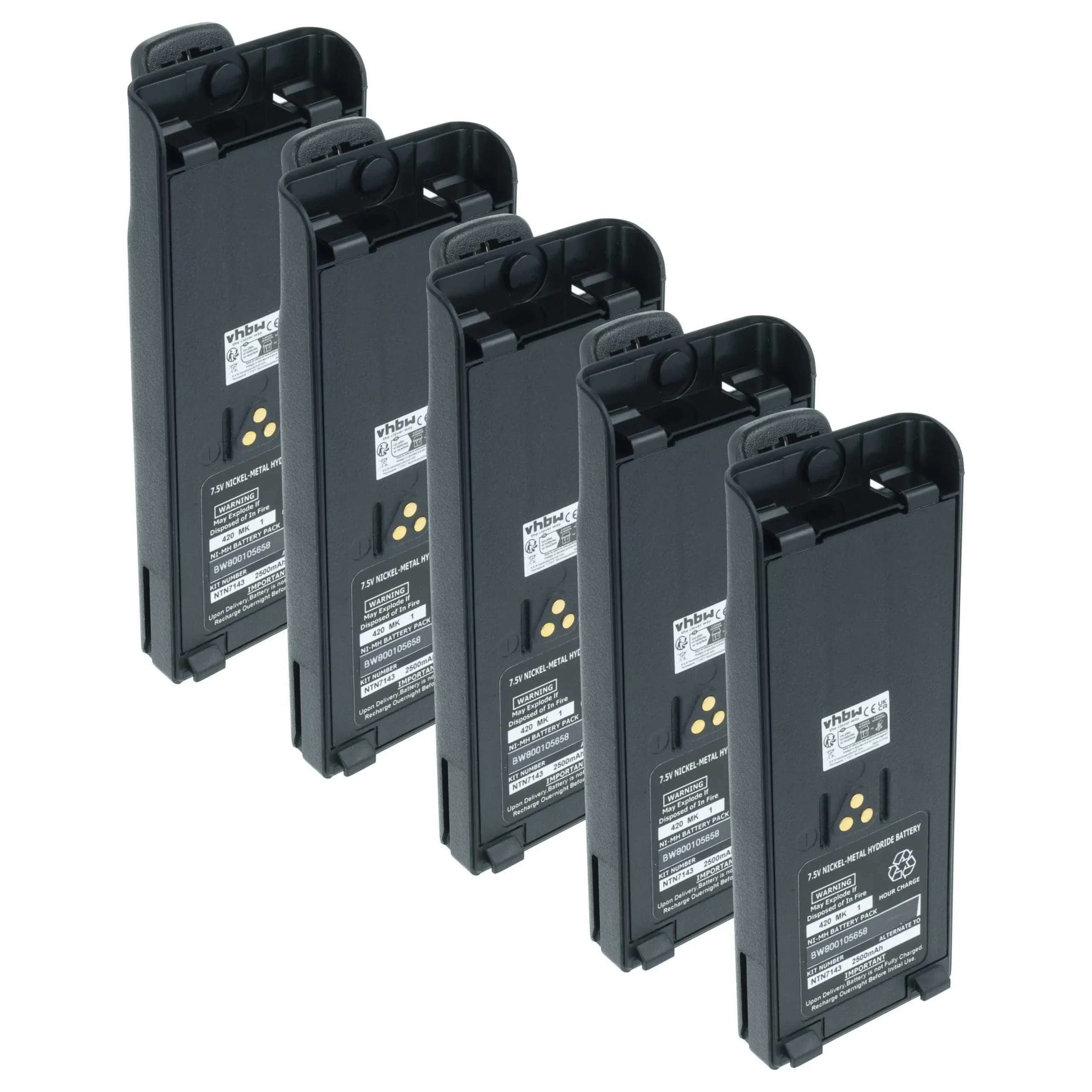 5x Batteries remplace Motorola NTN7143A, NTN7143 pour radio talkie-walkie Motorola- 2500mAh 7,5V NiMH