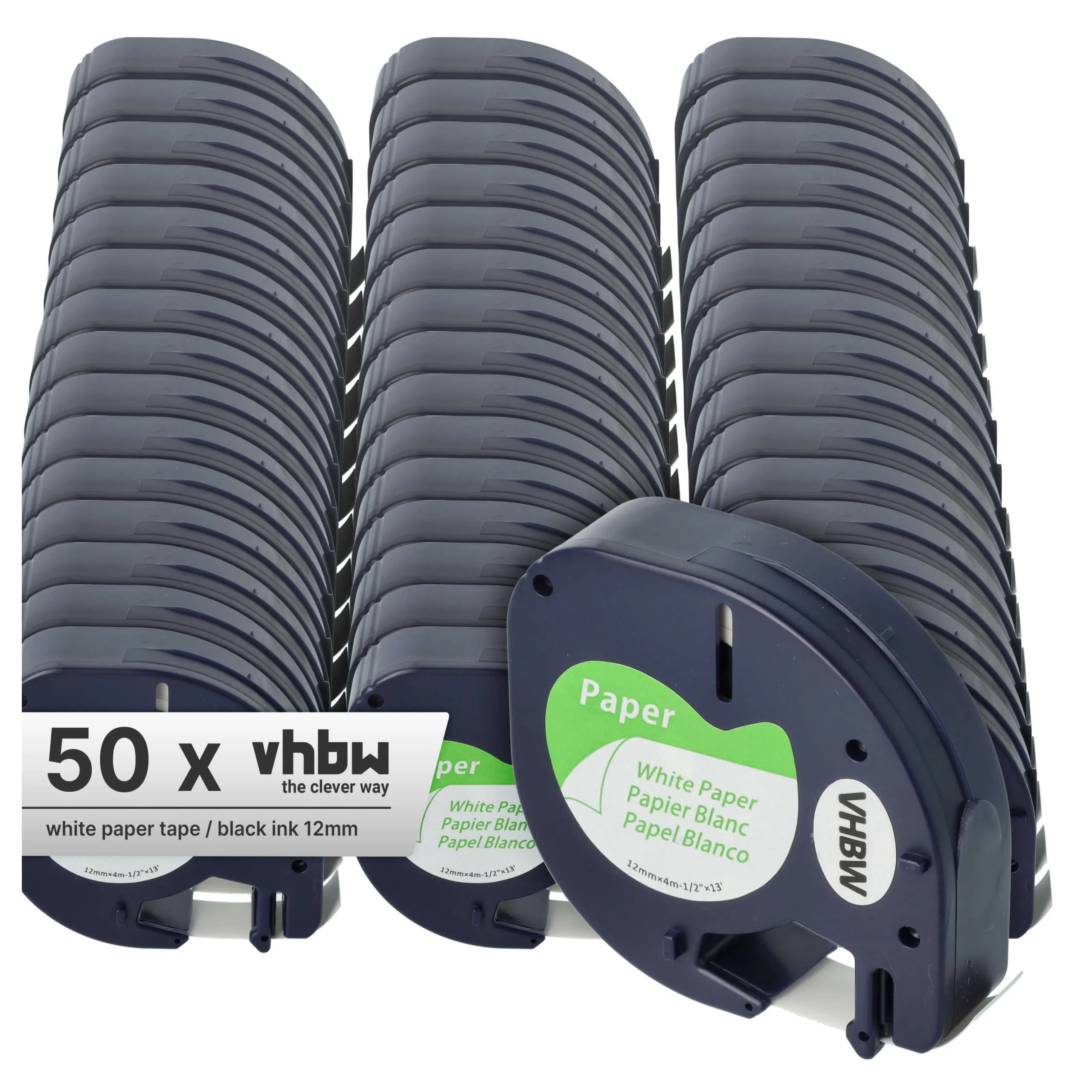 50x Cassettes à ruban en papier remplacent Dymo 91200 - 12mm lettrage Noir ruban Blanc, papier / plastique