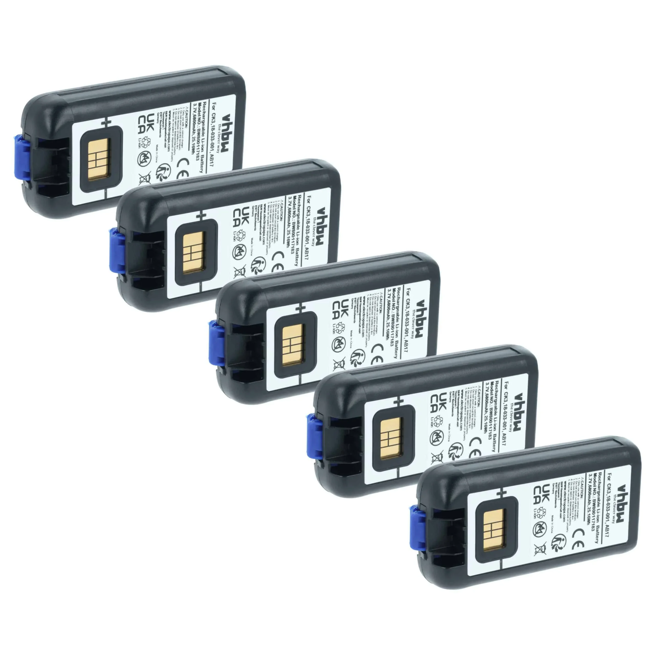 5x Batteries remplace Intermec 318-033-021, 318-033-001 pour scanner de code-barre Intermec - 6800mAh 3,7V