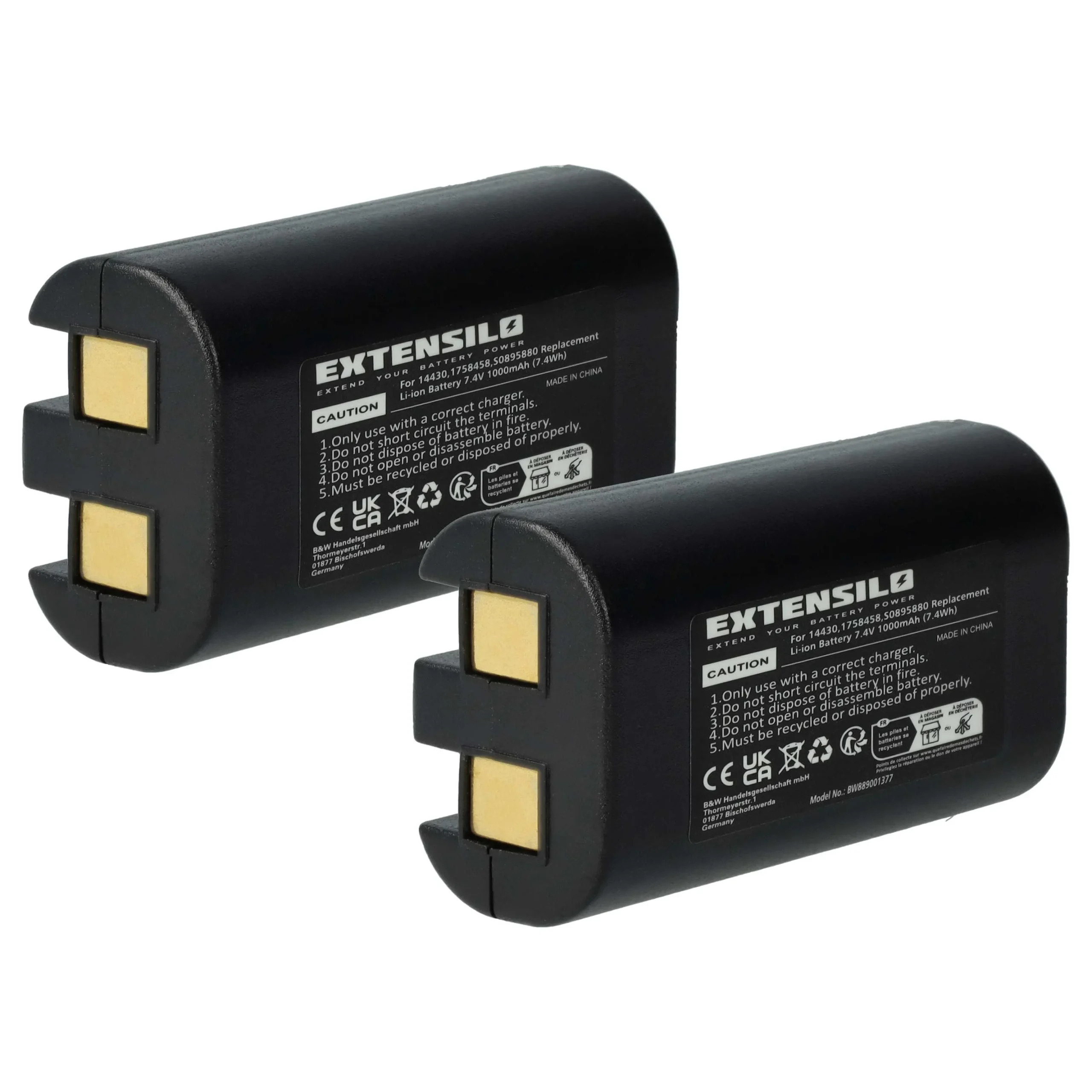 2x Batteries remplace 3M W003688, S0895880 pour imprimante 3M - 1000mAh 7,4V Li-ion
