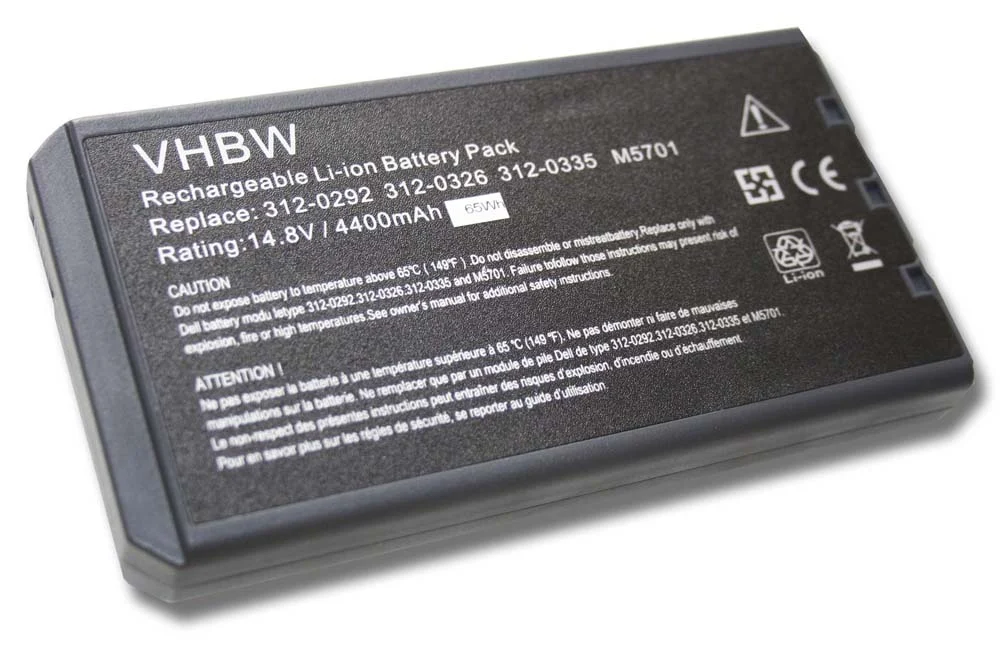Batterie remplace Dell 312-0292, 312-0326, 312-0334 pour ordinateur portable Dell- 4400mAh 14,8V Li-ion, noir