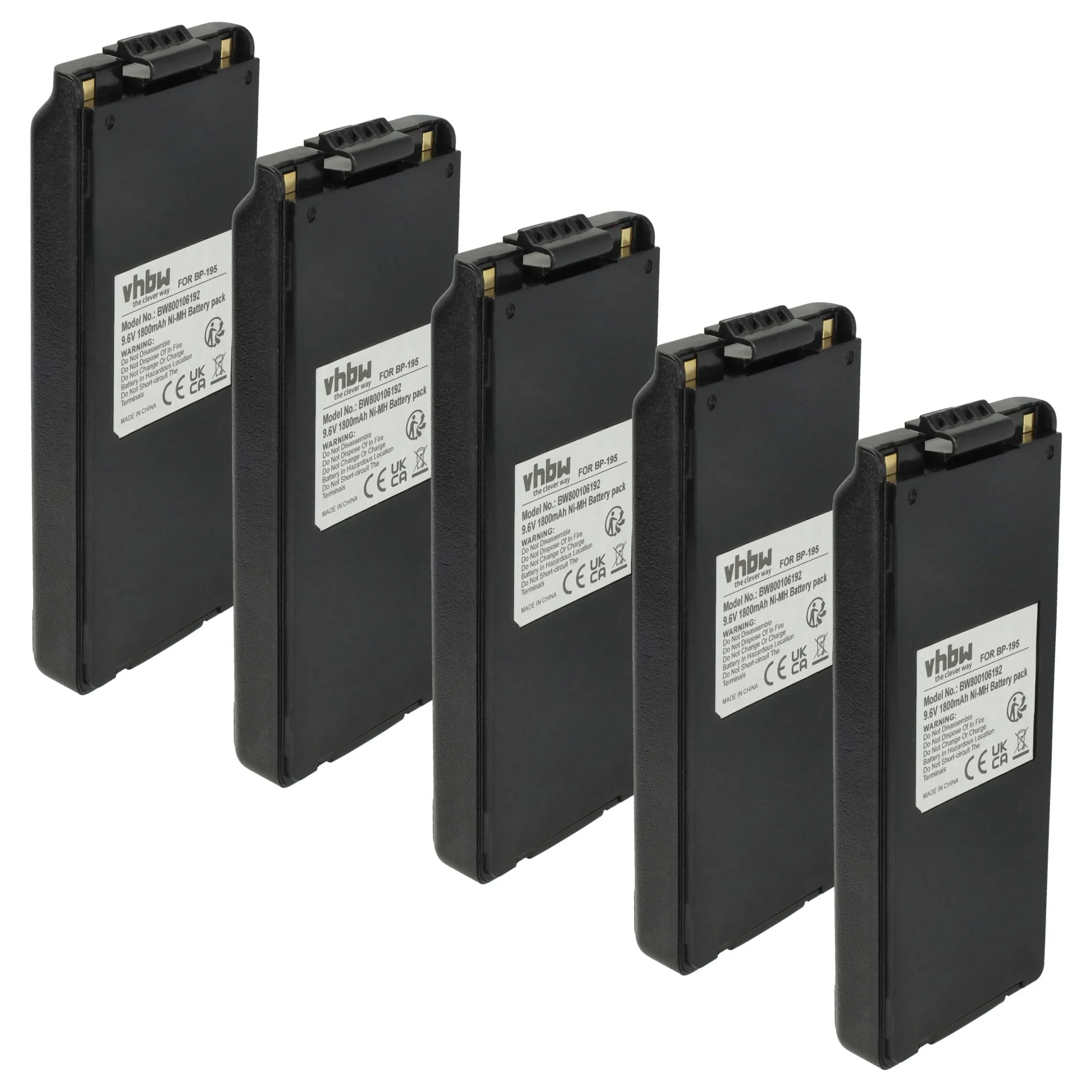 5x Batteries remplace Icom BP-195, BP-196H, BP-196, BP-196R pour radio talkie-walkie Icom- 1800mAh 9,6V NiMH