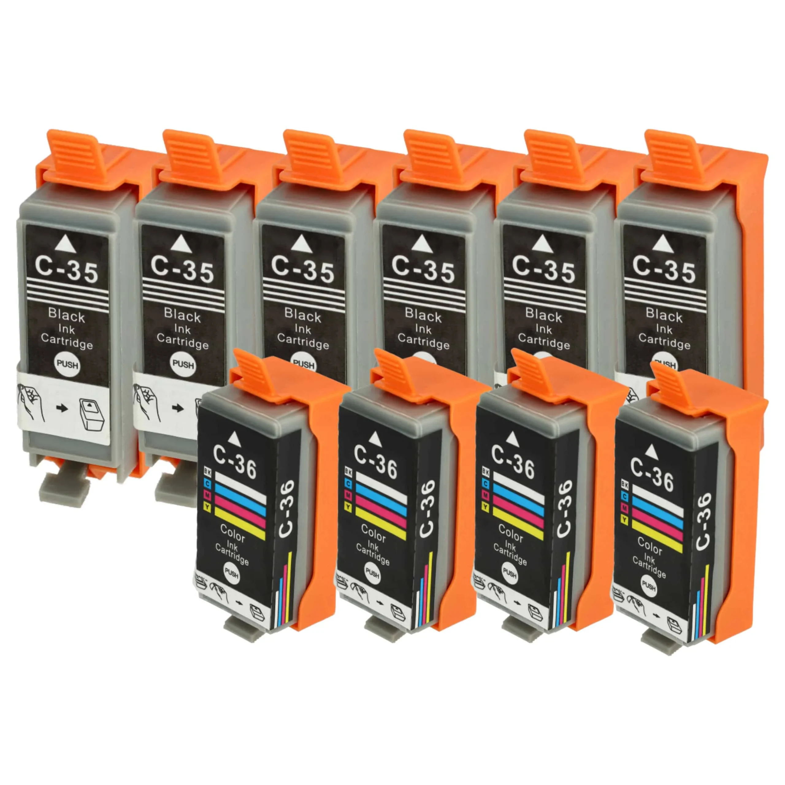 10x Cartouches remplace Canon CLI-36C, CLI-36, PGI-35, PGI-35BK pour imprimante - noir, CMY