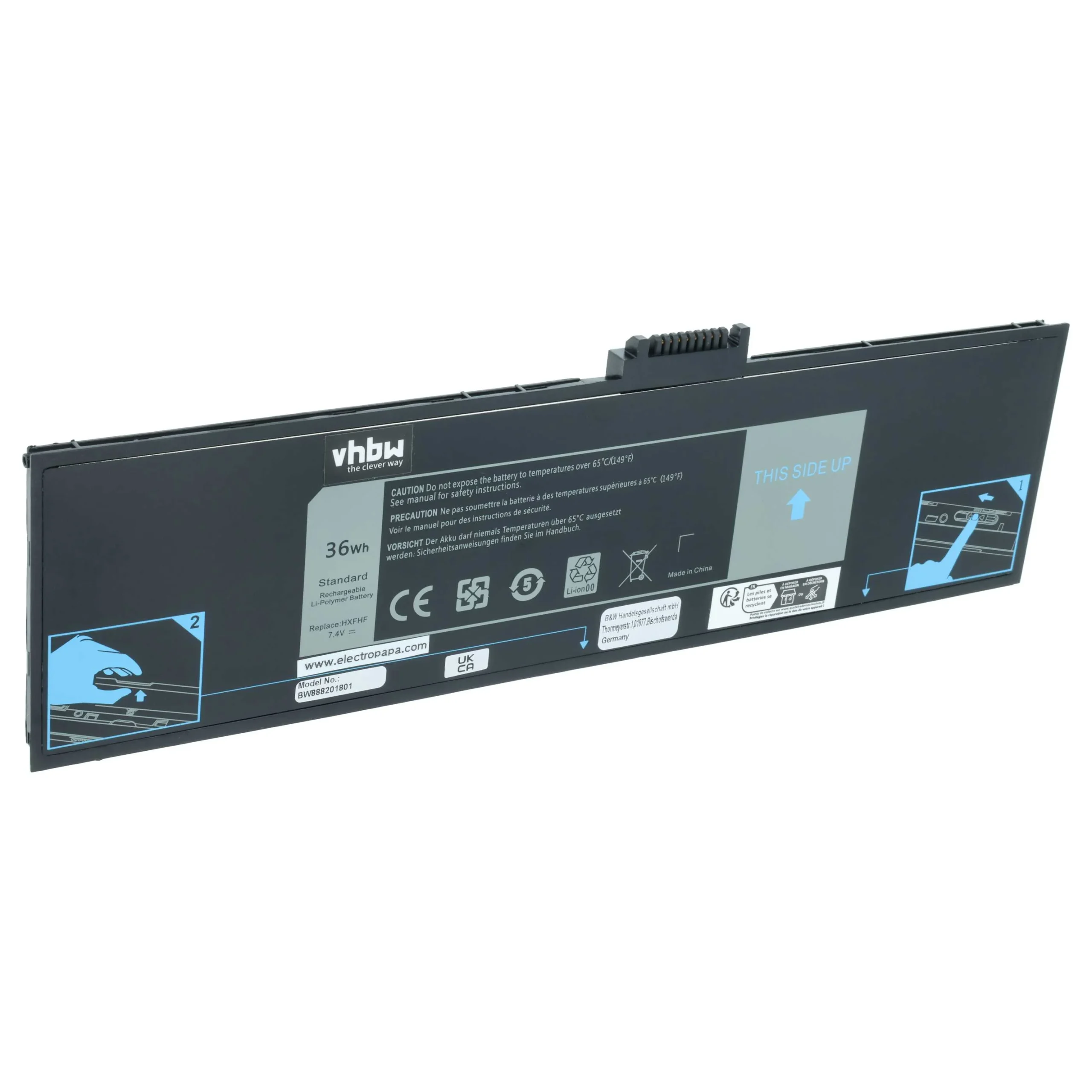 Batterie remplace Dell VJF0X, HXFHF, 0VJF0X tablette - 4850mAh 7,4V Li-polymère