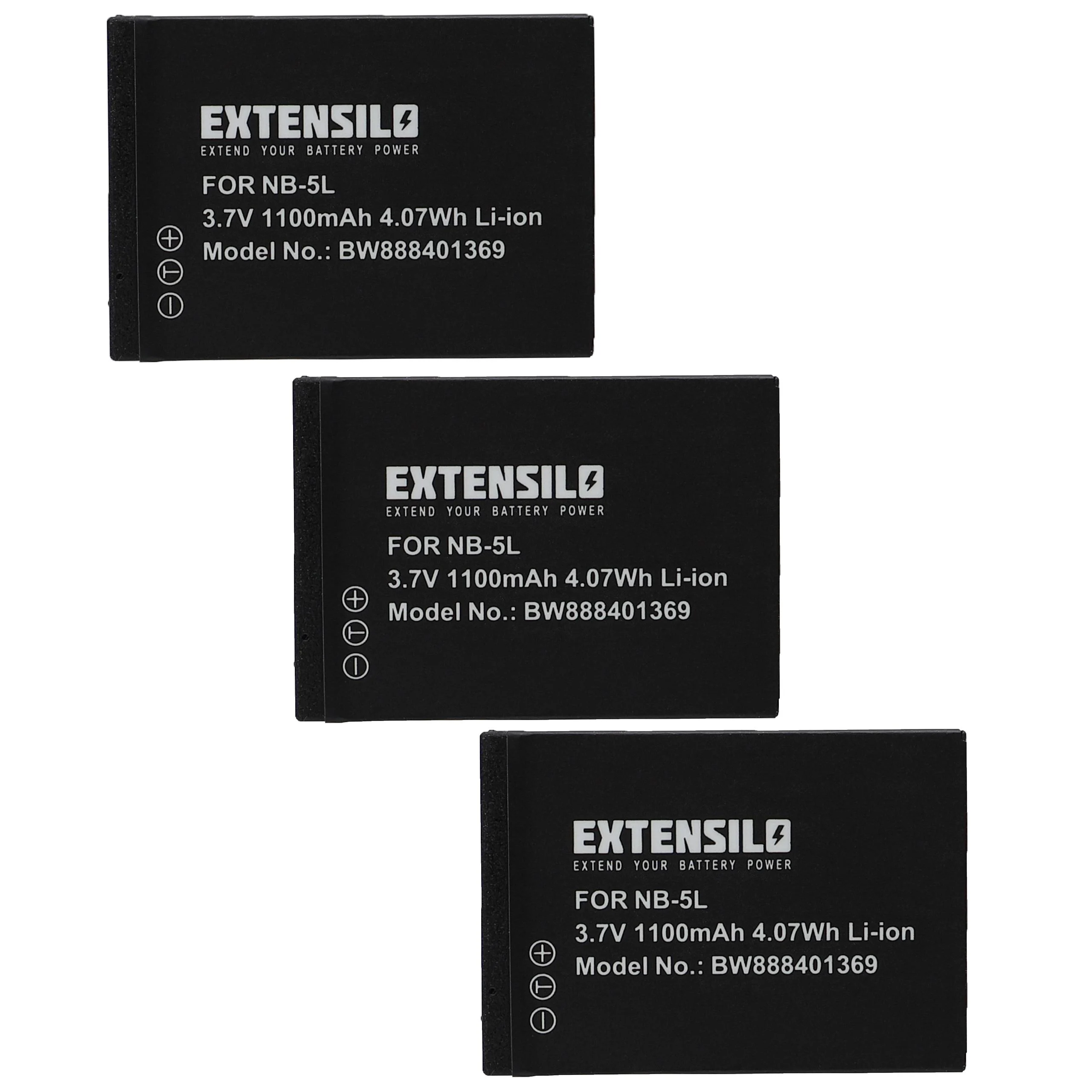 3x Batteries remplace Canon NB-5L pour appareil photo Canon- 1100mAh 3,7V Li-ion