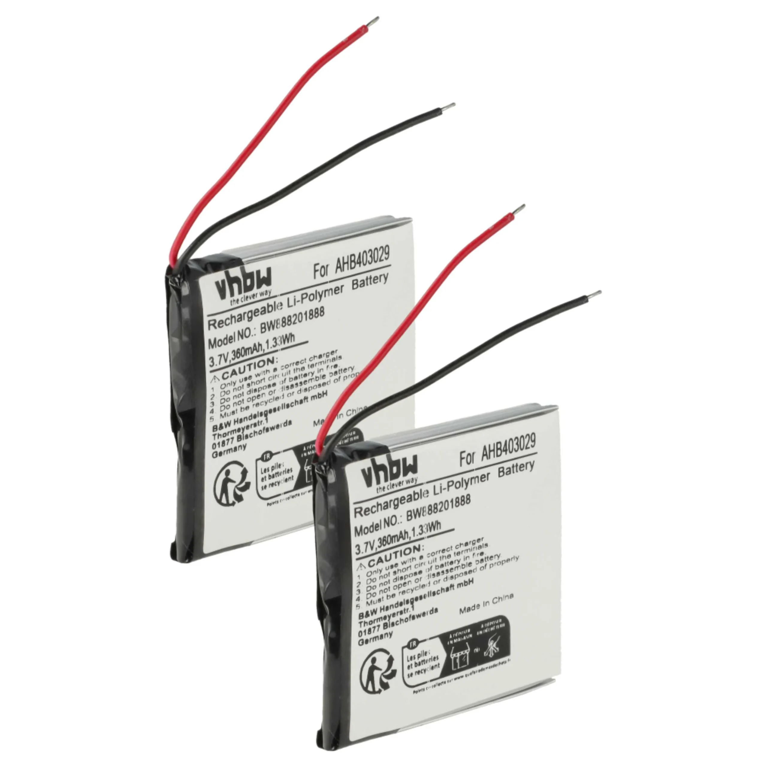 Batterie (2 pcs.) remplace Plantronics AHB403029 casque audio Plantronics - 360mAh 3,7V Li-polymère