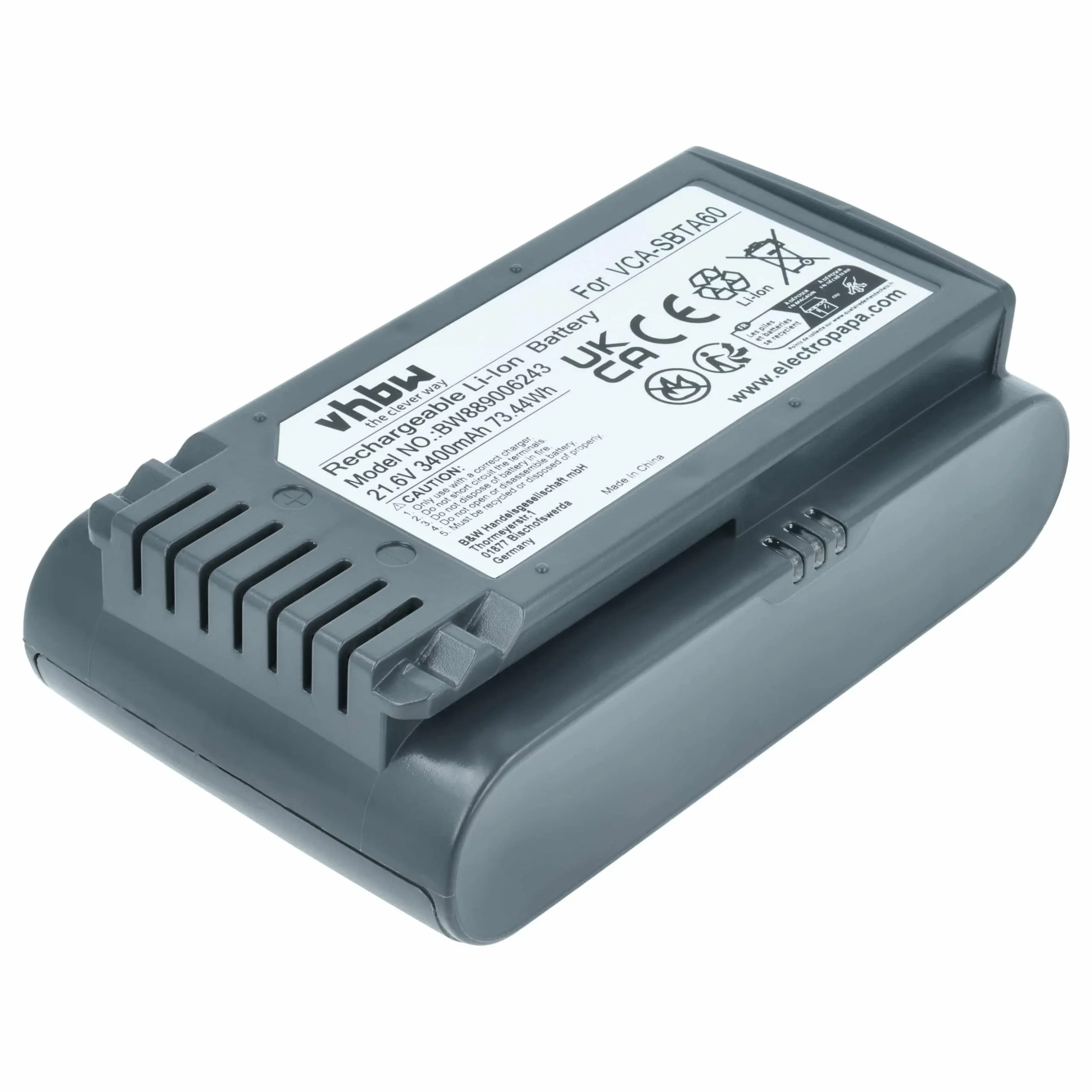Batterie remplace Samsung 8806092219397, VCA-SBTA60 pour aspirateur Samsung - 3,4Ah 21,6V Li-ion